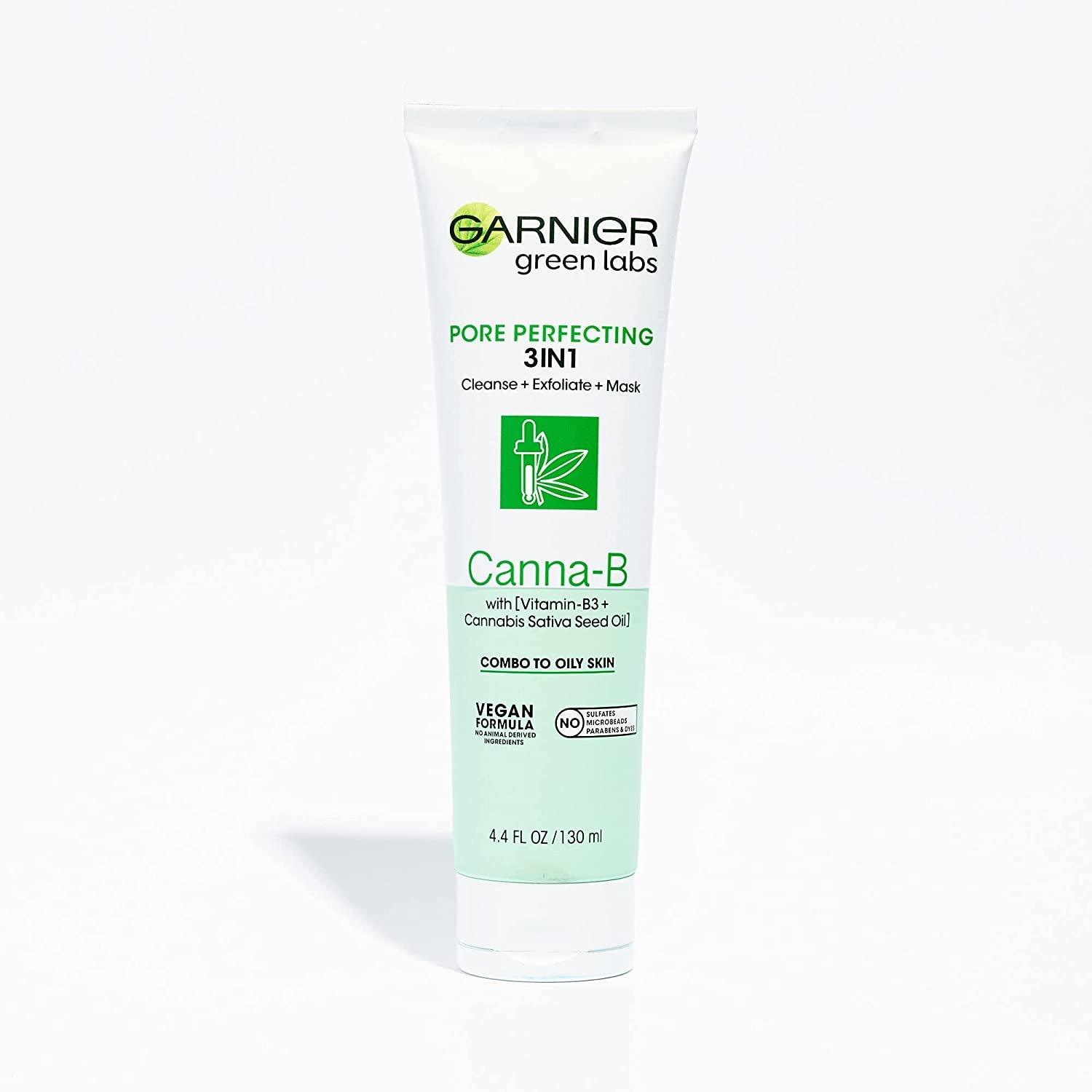 Garnier SkinActive Green Labs Canna B Pore Perfecting 3 in 1 face wash exfoliator mask with niacinamide vitamin B3 Cannabis Sativa Seed Oil for cominbation skin.jpg