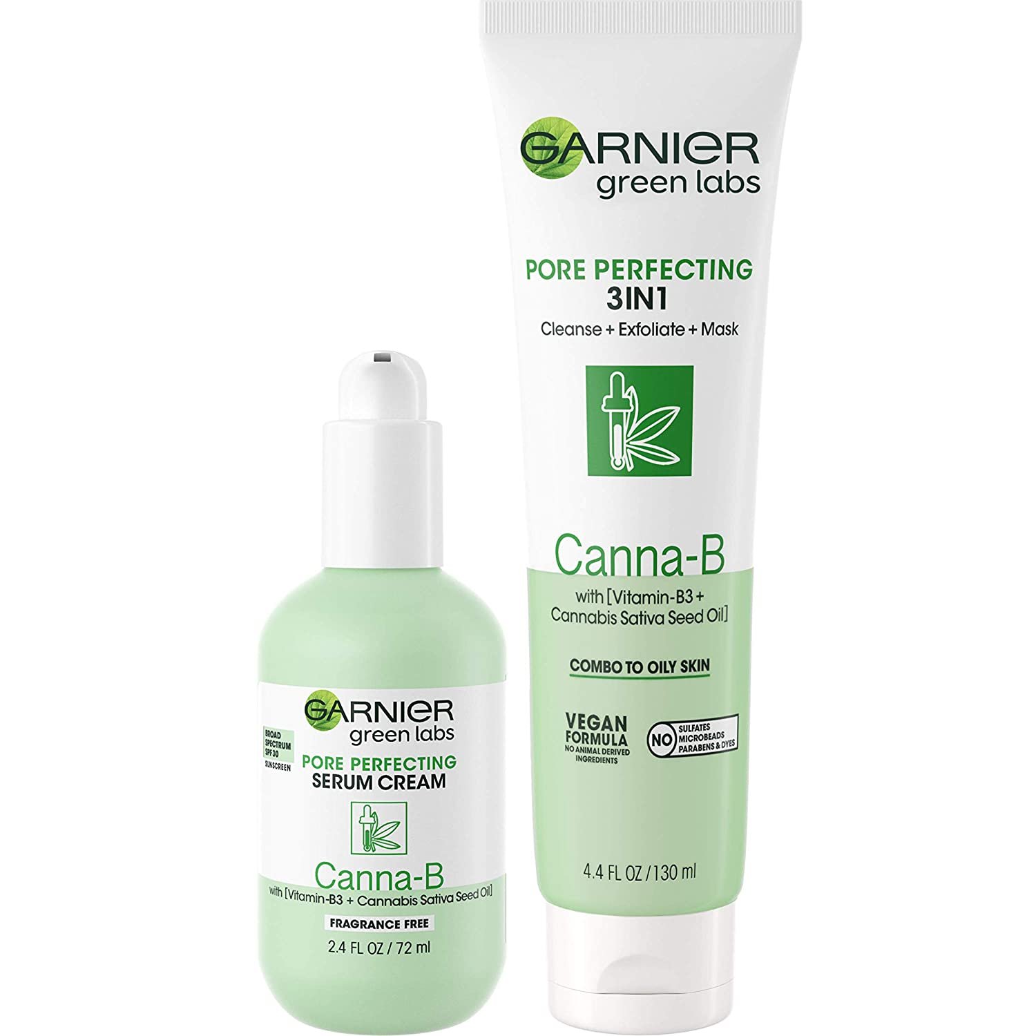Garnier skinactive canna b pore perfect frag free 24 h moisture serum broad spectrum spf 30 sunscreen serum cream 3 in 1 face wash bundle canna b.jpg
