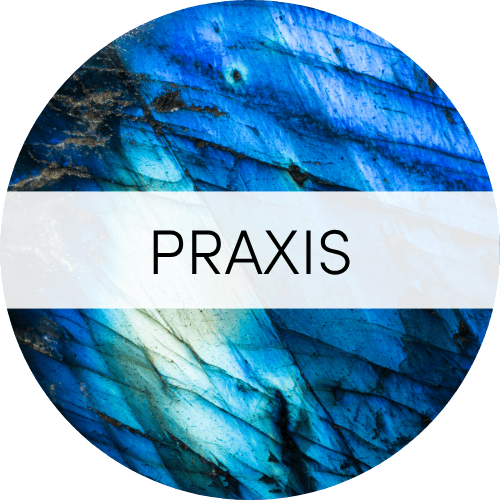 clickable image: serpentine stone sphere with "praxis" title