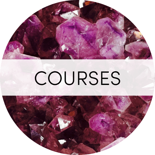 clickable image: magenta stone sphere with "courses" title