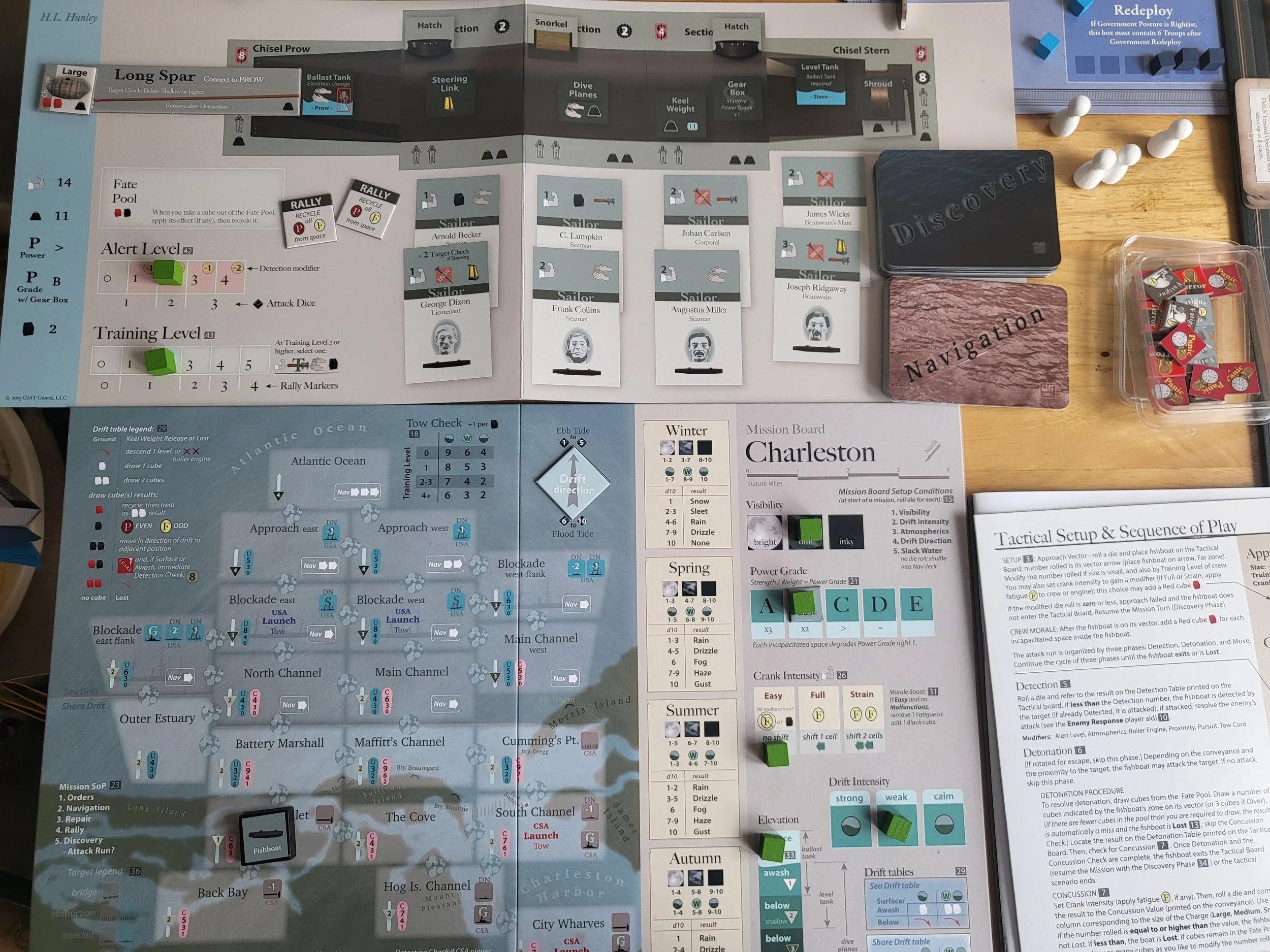 The mission board with one of the pre-printed historical fish boat mats that you use when practicing.