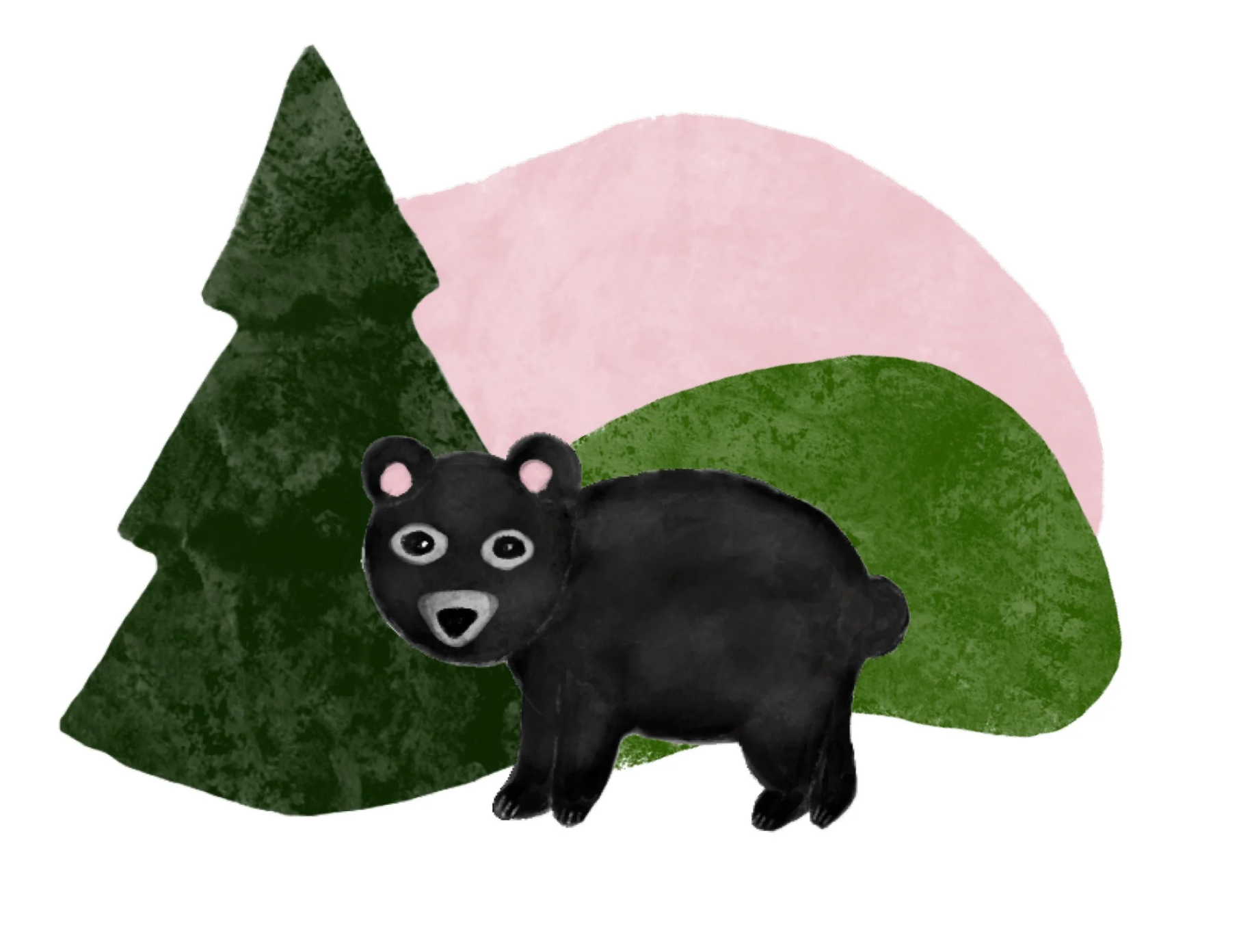 Illustration "Forest." The illustrations were made as a part of designing a visual identity for a working counselor and their services. The assignment was to create a soft and approachable illustration that would have a bear and elements of Finnish n
