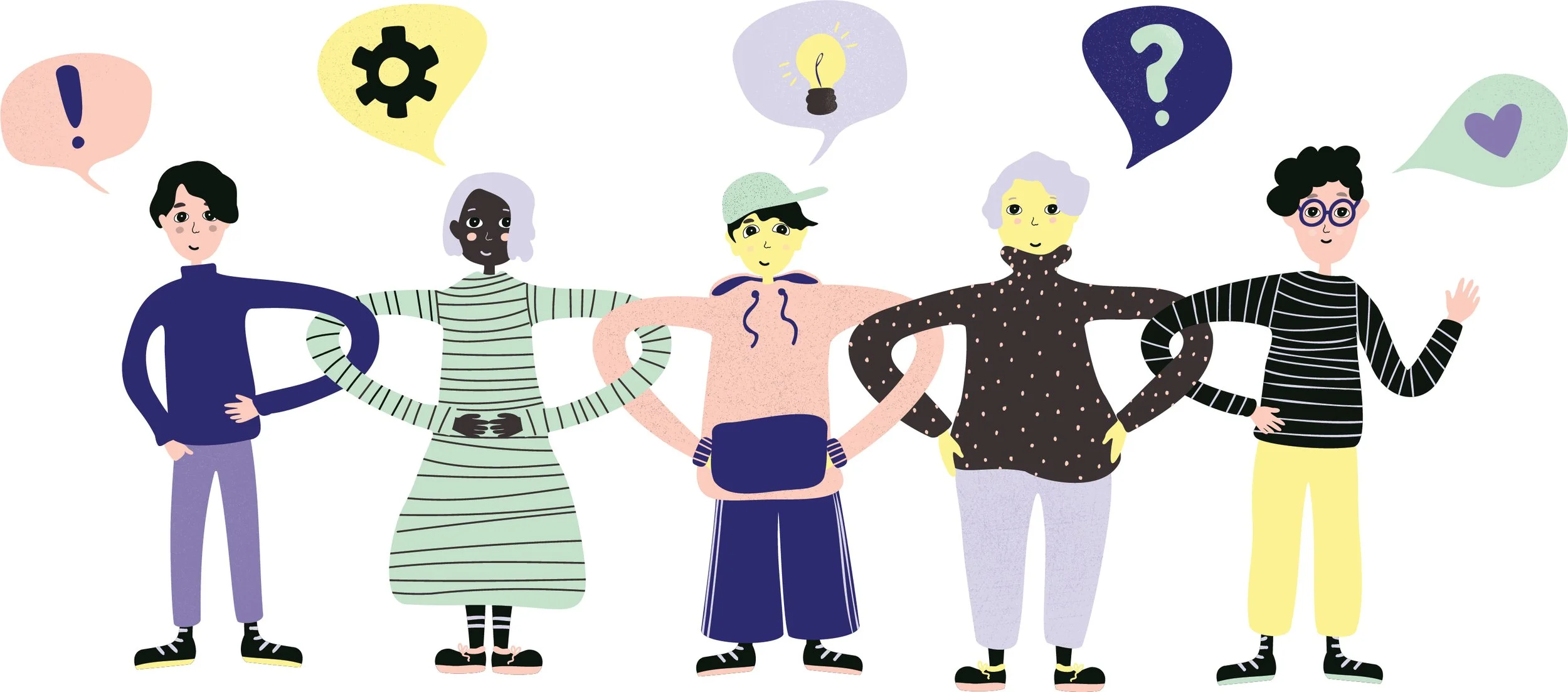 Illustration for IntO Integraatiota Osallisuuteen -project. The assignment was to create illustrations that depict co-work and development work between different professionals and clients of child welfare services and youth psychiatric services. 