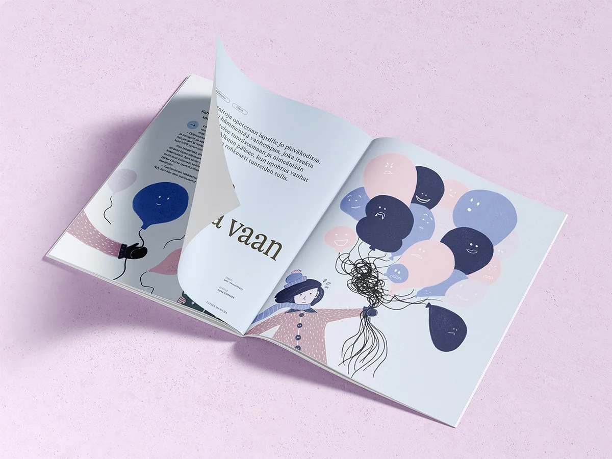 Illustration for Lapsen Maailma Magazine. The article was about parent's emotions and how to understand them and how they affect also children's emotions and emotional development. 