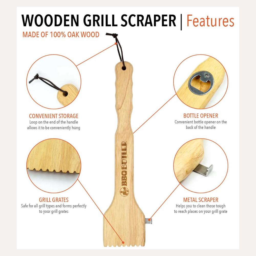 Picnic Time Hardwood BBQ Grill Scraper with Bottle Opener