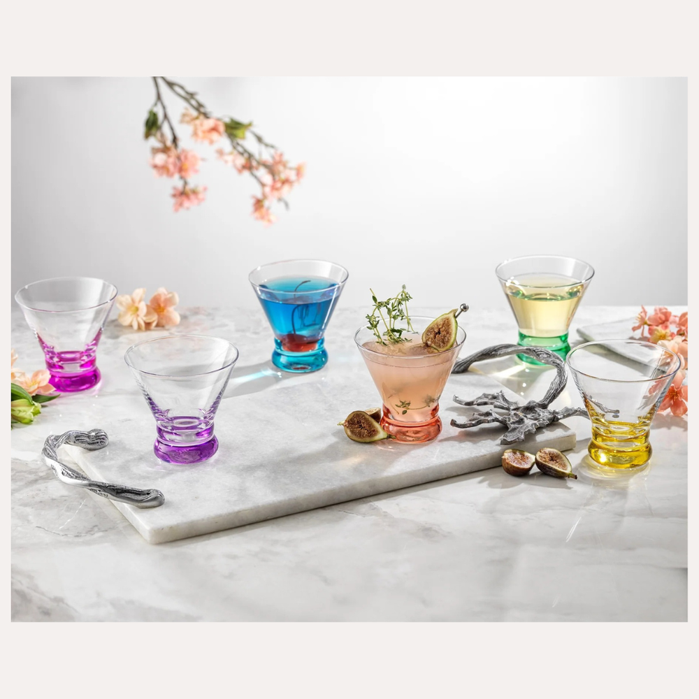 Set of 6 multicolor stemless martini glasses