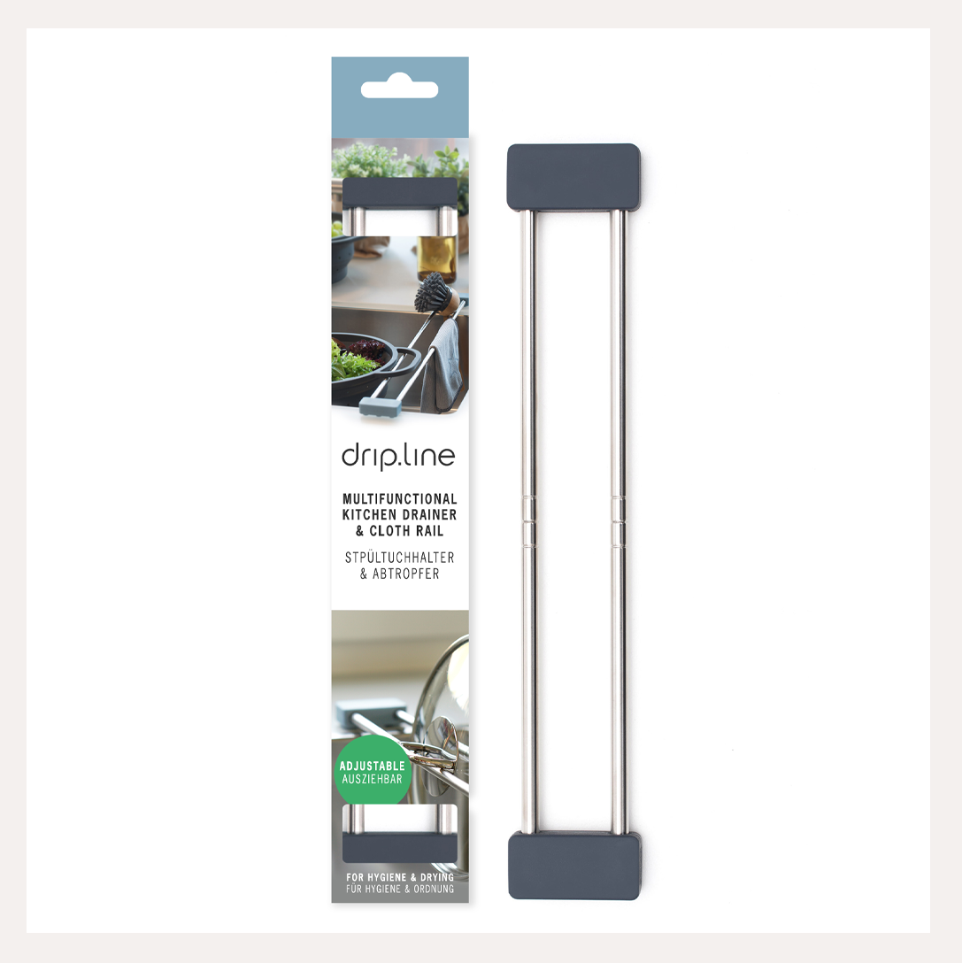 drip.line Multifunctional Kitchen Drainer & Cloth Rail, Grey | Brainstream
