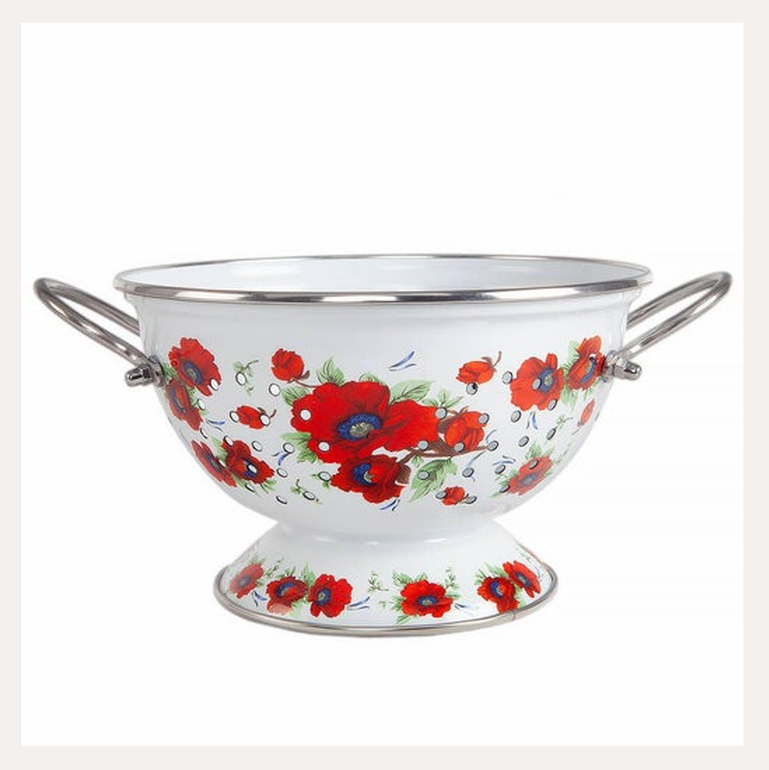 Poppies Enamel Colander, 2.6 qt.