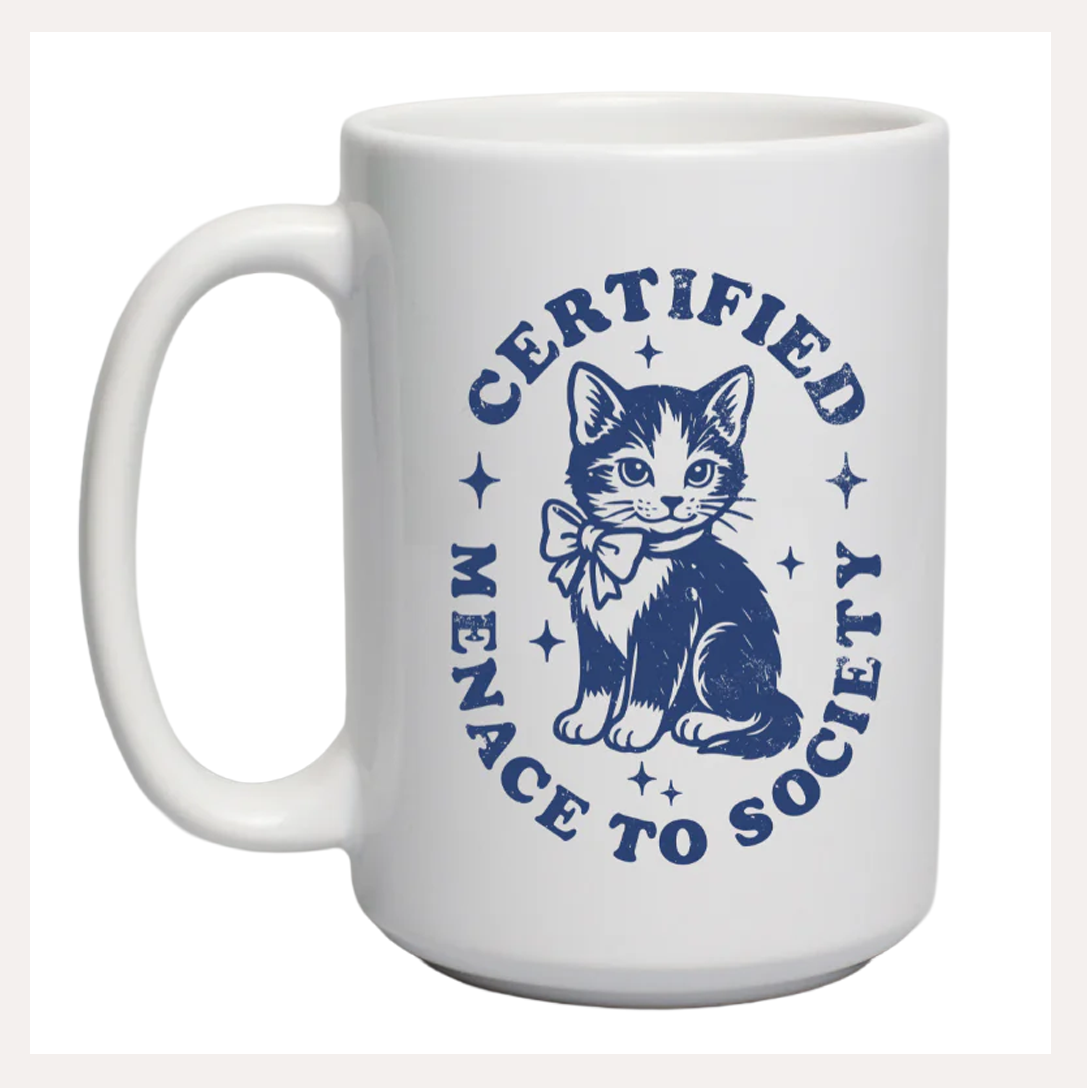 Certified Menace Vintage Cat Mug, 11 oz.