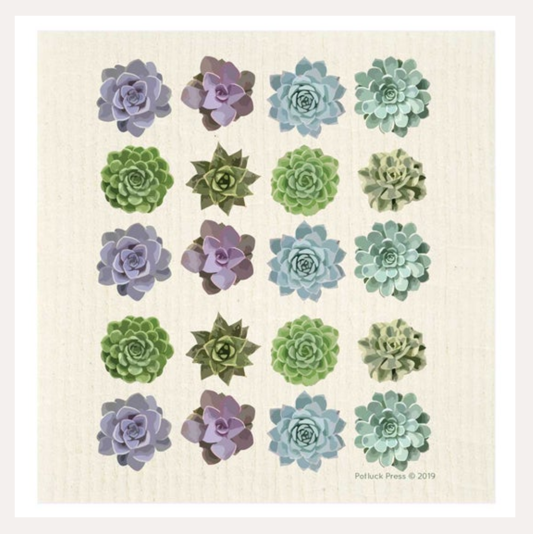 Succulent Grid Swedish Dishcloth | Potluck Press