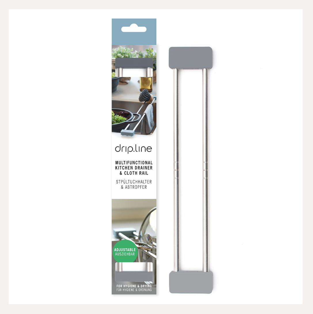 drip.line Multifunctional Kitchen Drainer & Cloth Rail, Light Grey | Brainstream