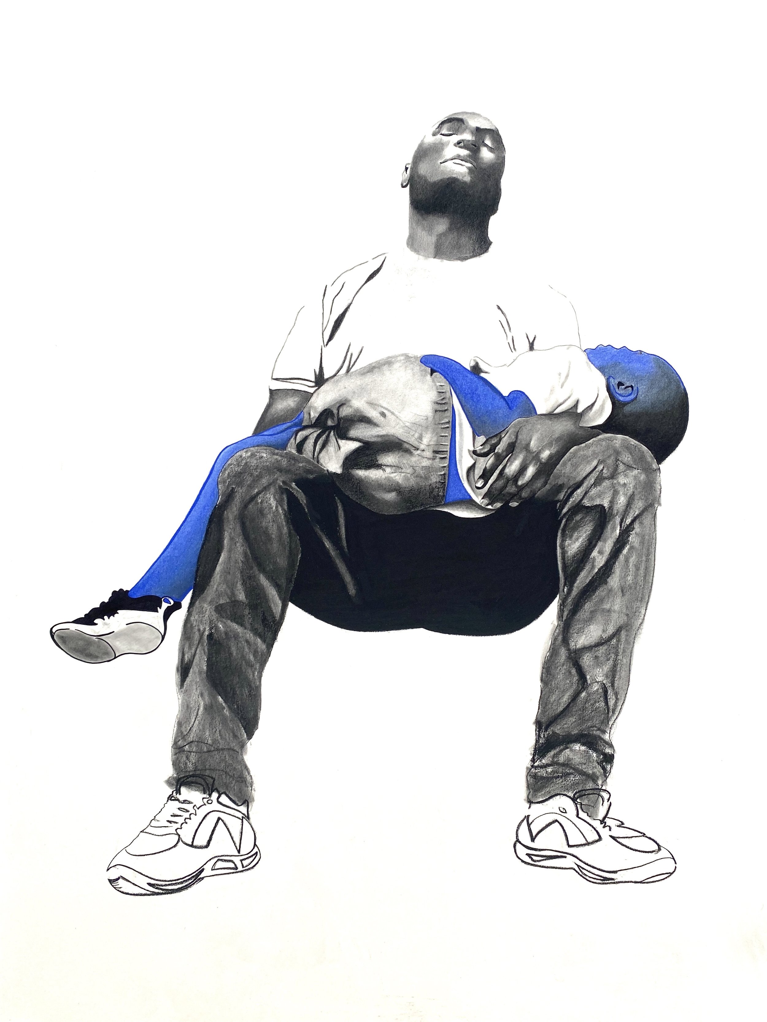  The Cradle , 2022,
4ft x 3ft,
Charcoal, chalk pastel on paper stretched on wood panel