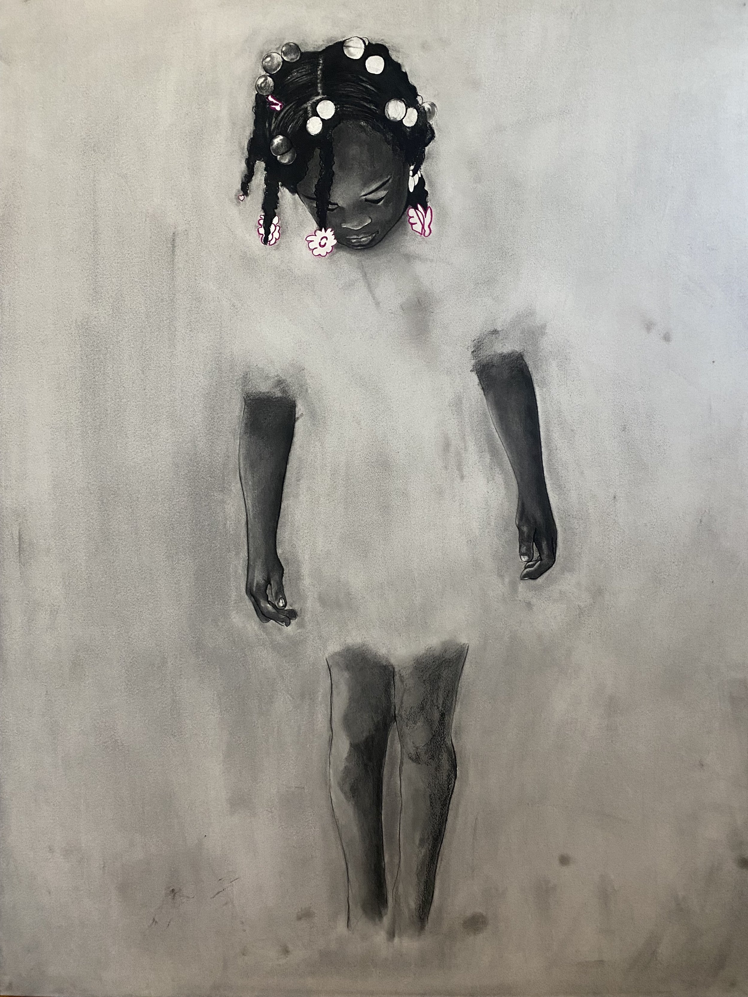  The Smell of Rain , 2022,
4ft x 3ft,
Charcoal, chalk pastel on paper stretched on wood panel
