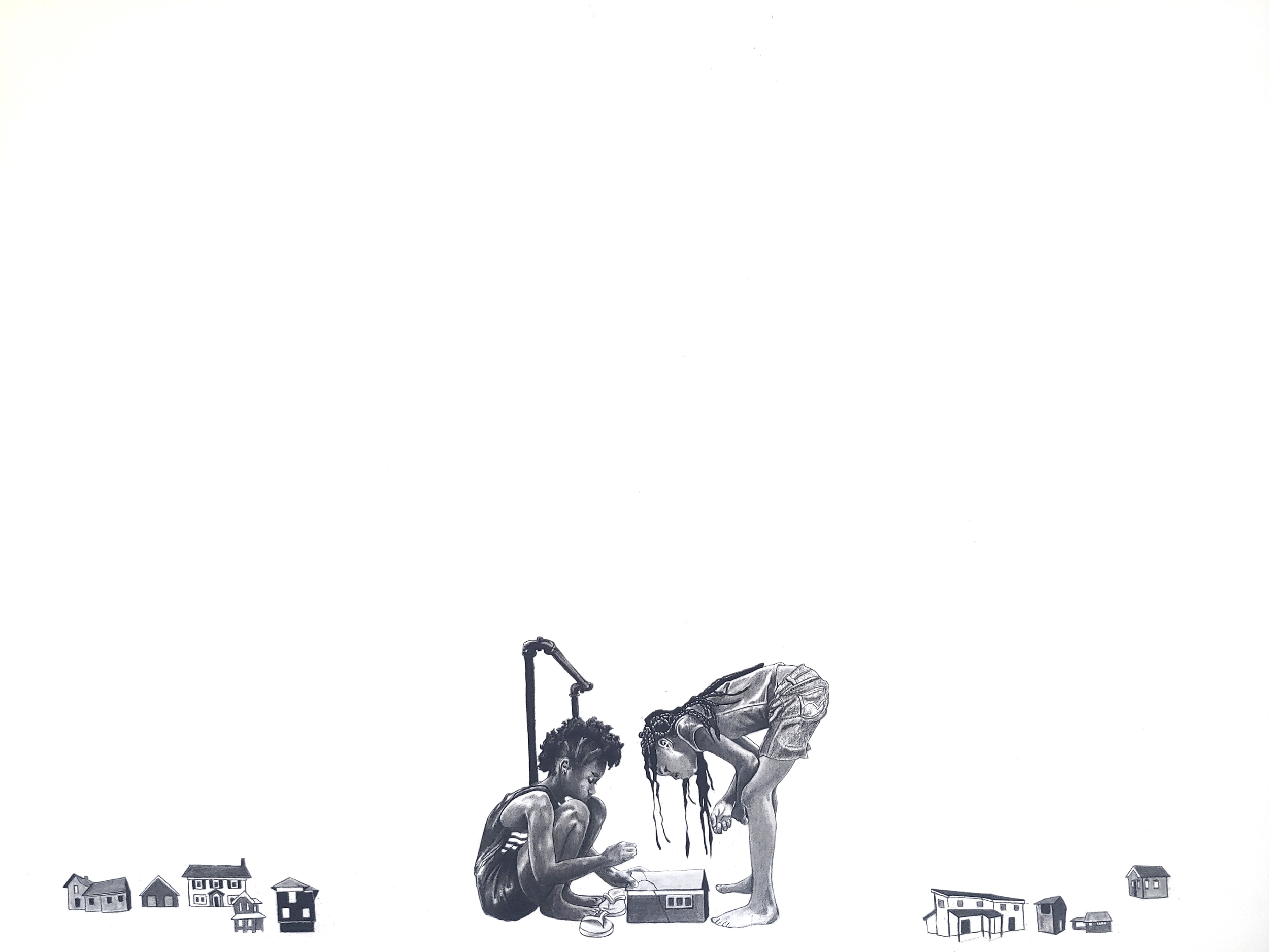  Broken Homes , 2020,
20in x 30in,
Charcoal on paper