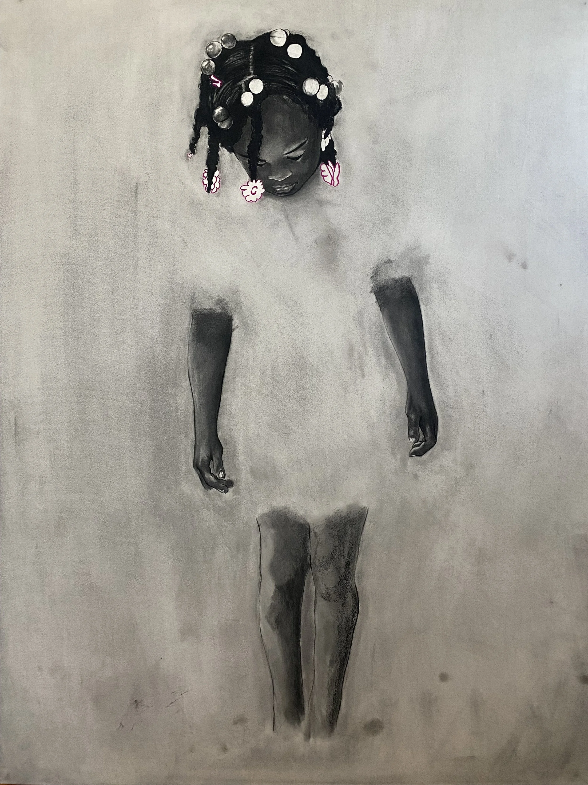  The Smell of Rain , 2022,
4ft x 3ft,
Charcoal, chalk pastel on paper stretched on wood panel