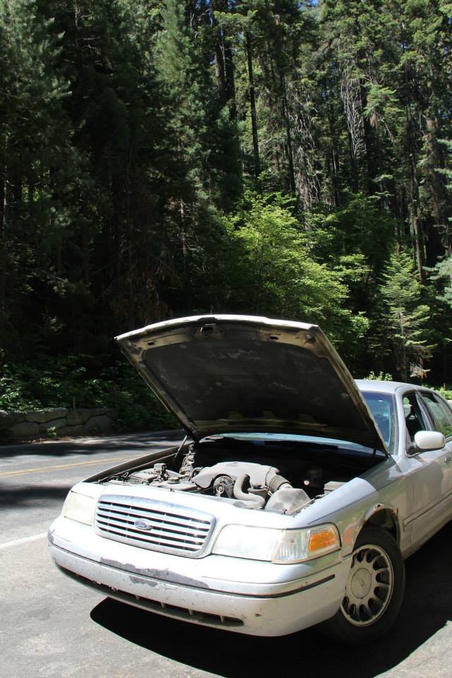 Summer 2014: My worthy steed for the 13 000 km road trip smokes up in Sequoia National Park. In this instance, it was a leaky seal on back of the transmission. By the end of the trip, we were running on 5/8 cylinders. What a sendoff though!
