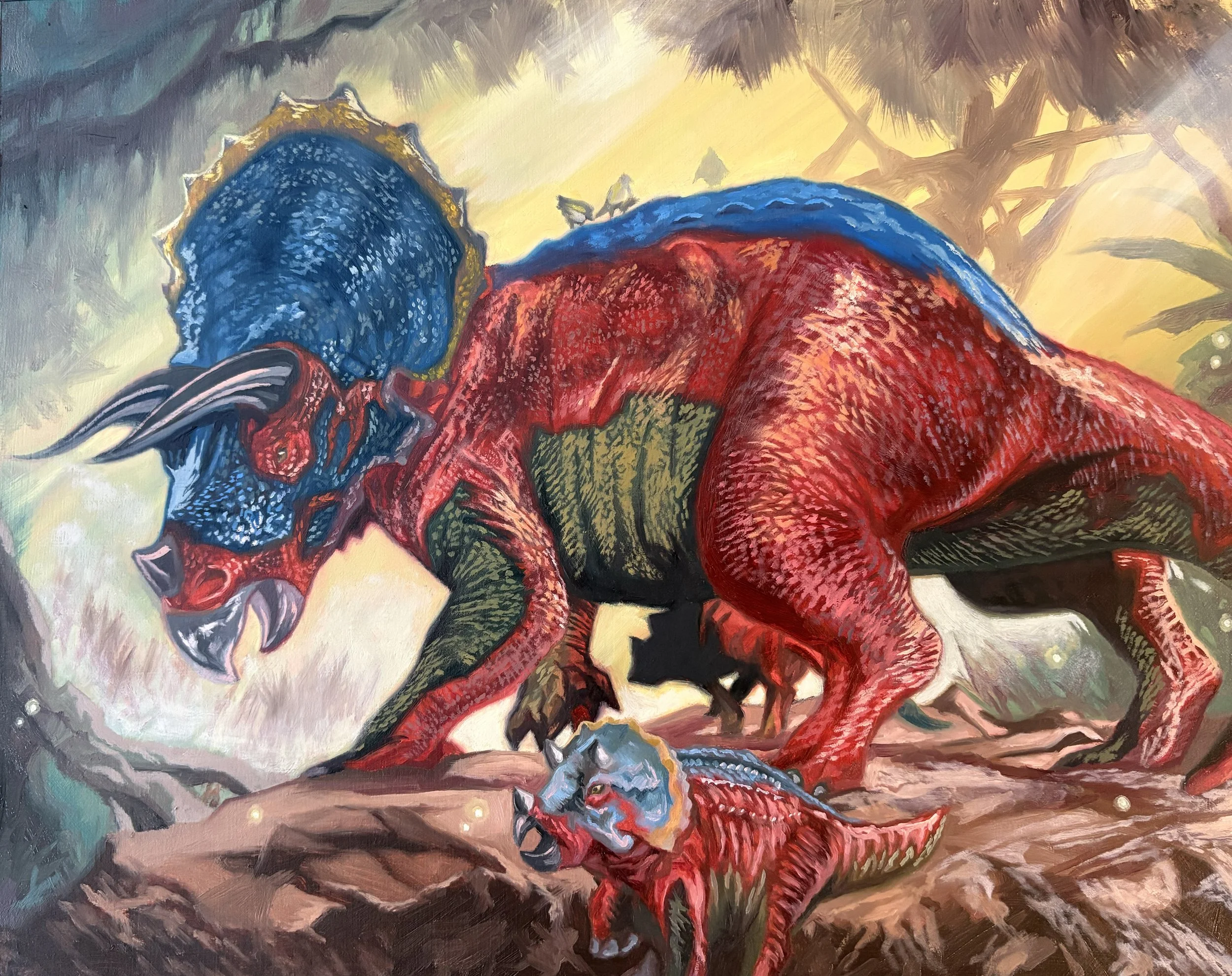 "Triceratops" - Oil on Canvas Paper