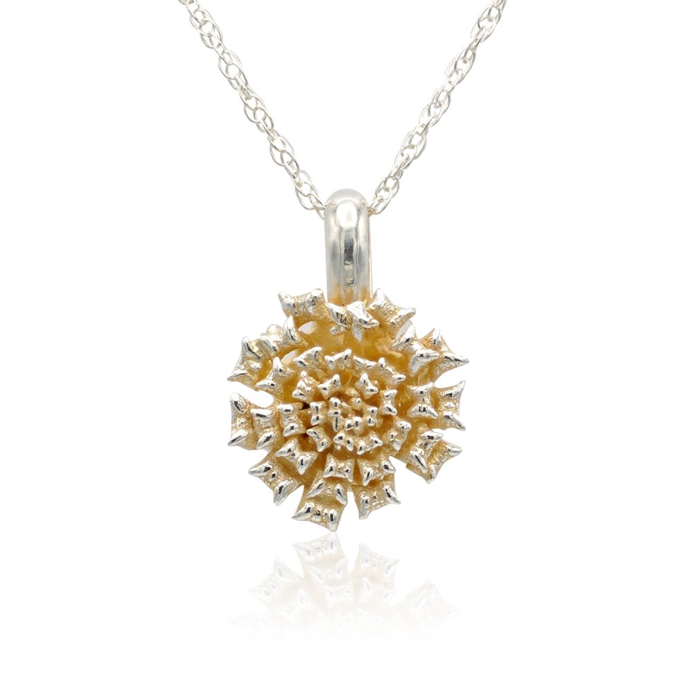lantana flower pendant, sterling silver with 14k gold accents.jpg