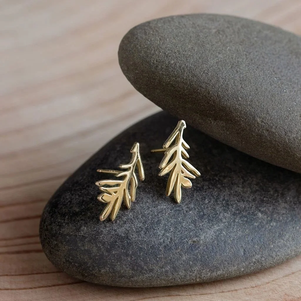 Hemlock Studs in 14k Gold | (Tsuga canadensis)