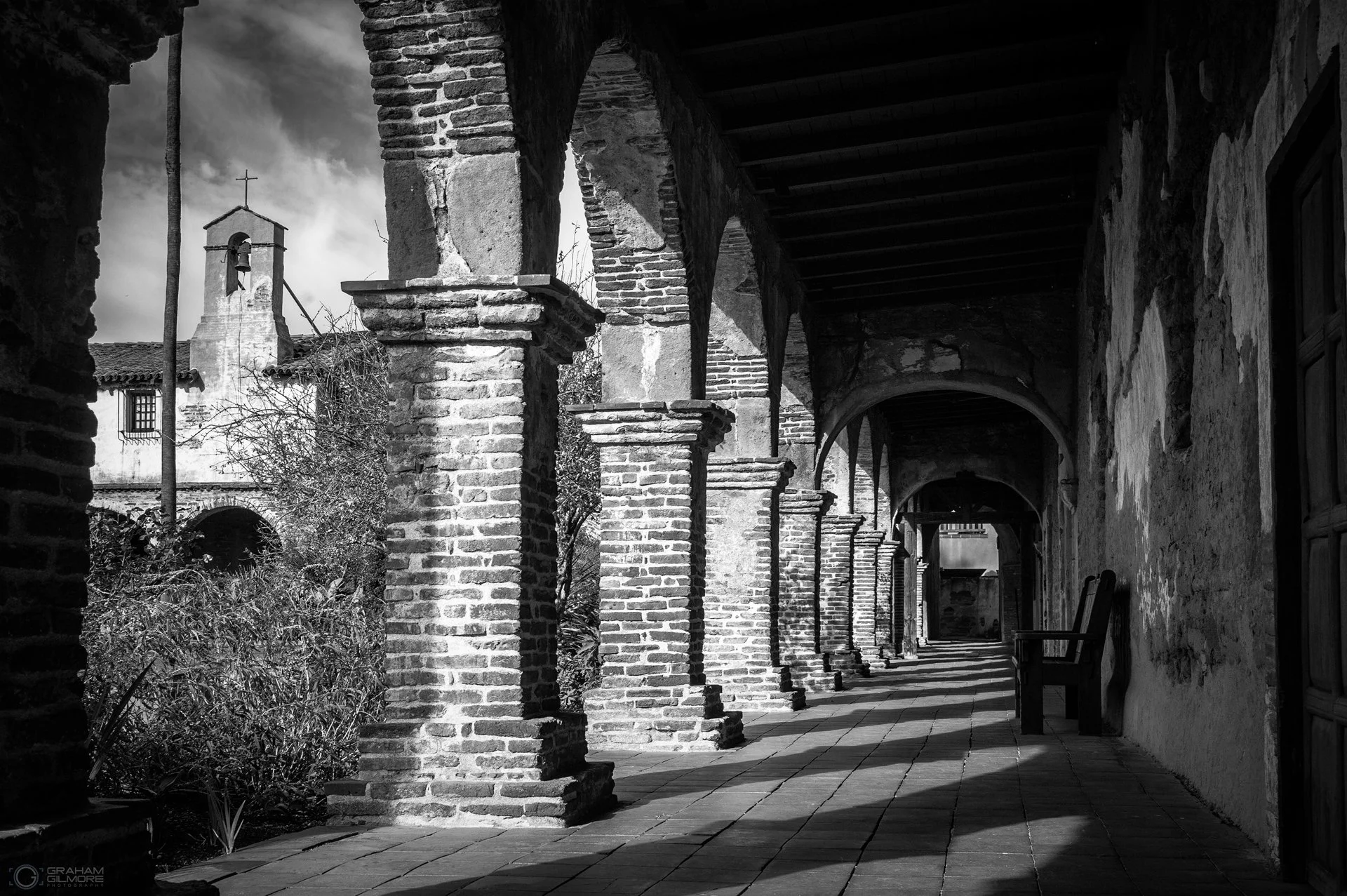 San Juan Capistrano Mission Outside Black and White.jpg
