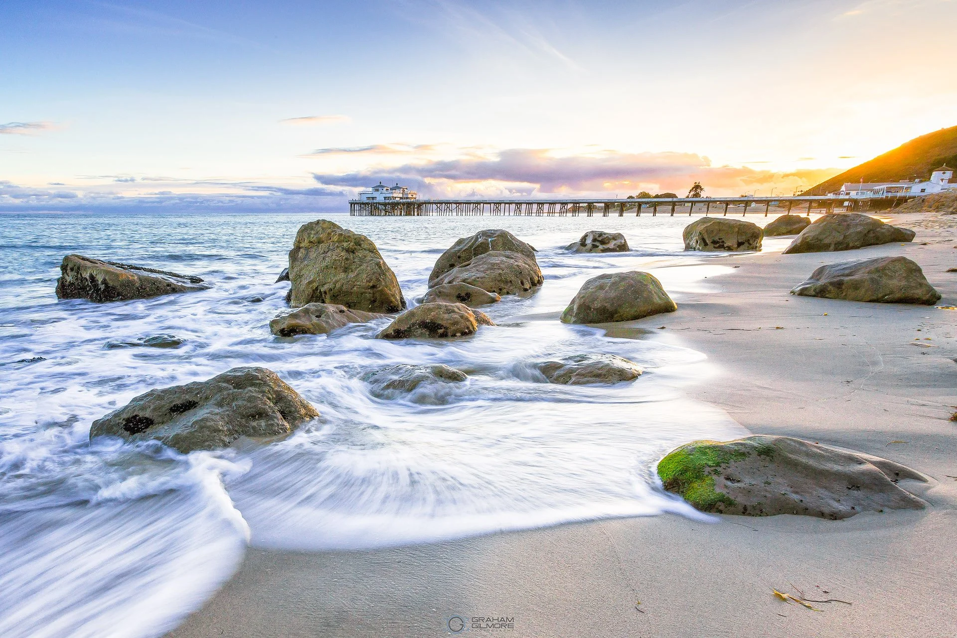 Malibu Pier Sunset Rcoks Waves Long Exposure.jpg