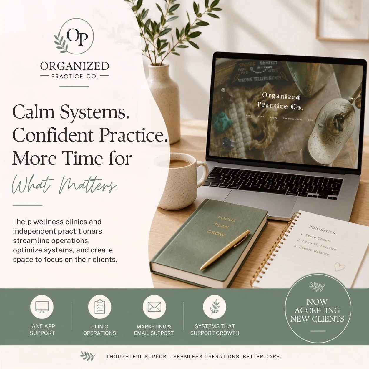 The best wellness practices aren't built on hustle&mdash;they're built on strong systems. 🌿

You started your practice to help people, not to spend your evenings buried in admin, juggling marketing, or trying to keep up with day-to-day operations.

