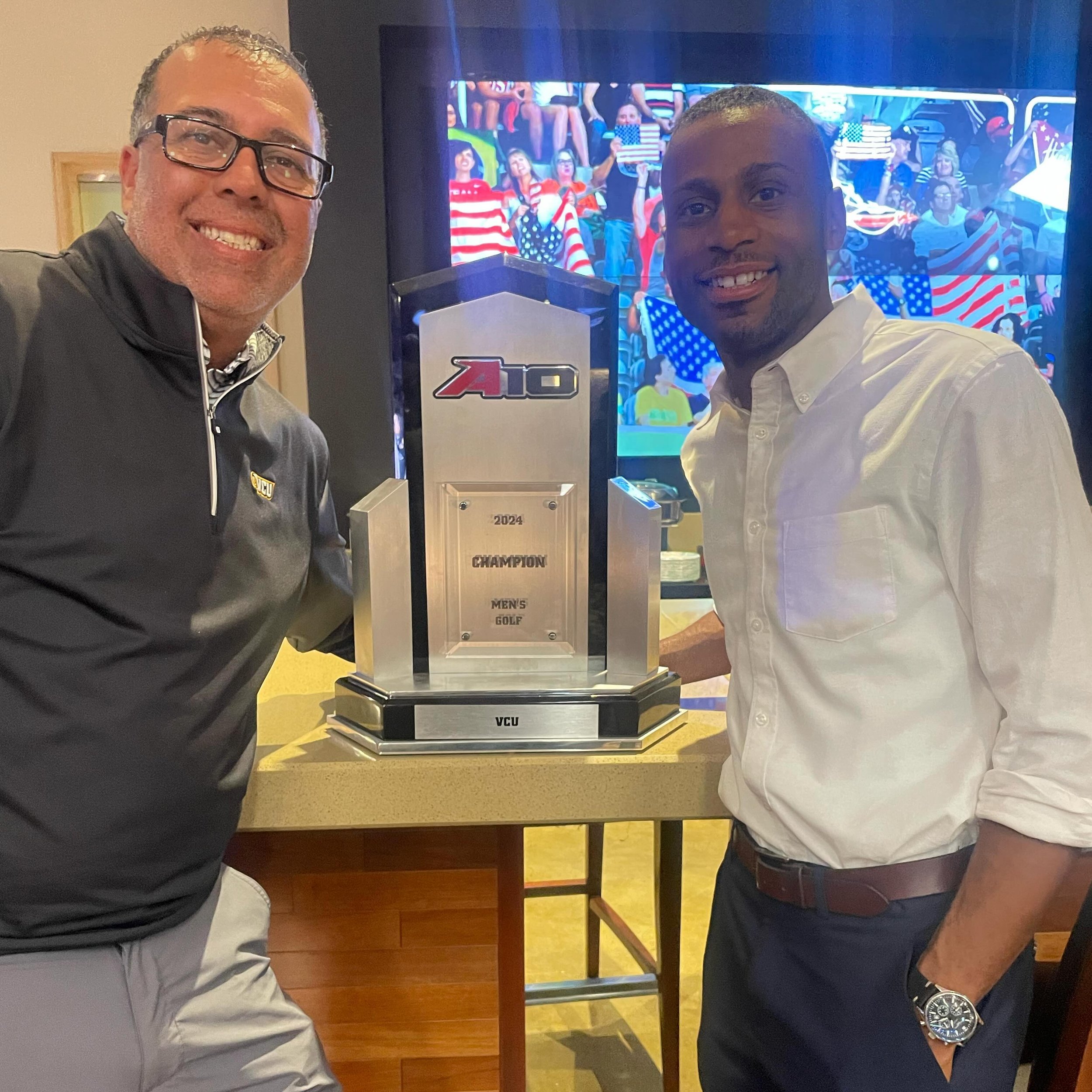 Had to pull up and show some love to @dublinegolf on an outstanding season for @vcugolf. #A10 Champions and Coach of the Year. Still working on my swing 🏌🏾&zwj;♂️🏌🏾&zwj;♂️