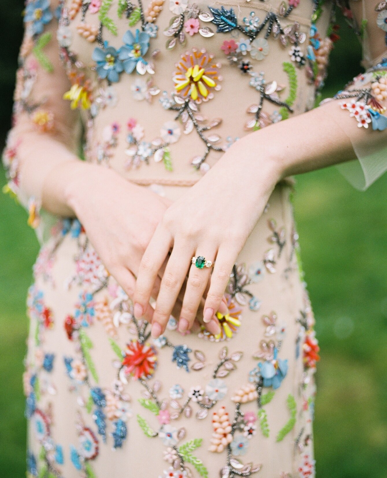 Zoey on film with the most gorgeous emerald ring from Victor Barbone.  YES to all the colors!⁠
⁠
Venue: Sezincote House @camillajpeake ⁠
Workshop Host: AMV Retreats @amv_retreats⁠
Wedding Planner, Styling + Design: AMV Weddings @amv_weddings⁠
Floral 