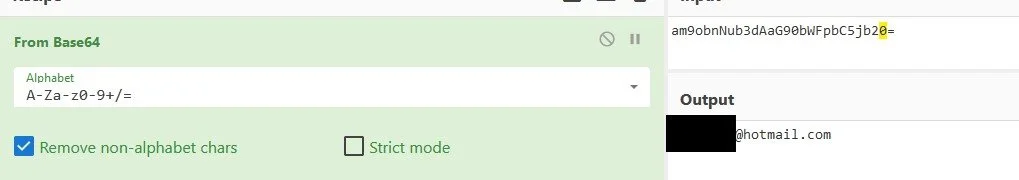 Figure 2-Email address decoded using CyberChef