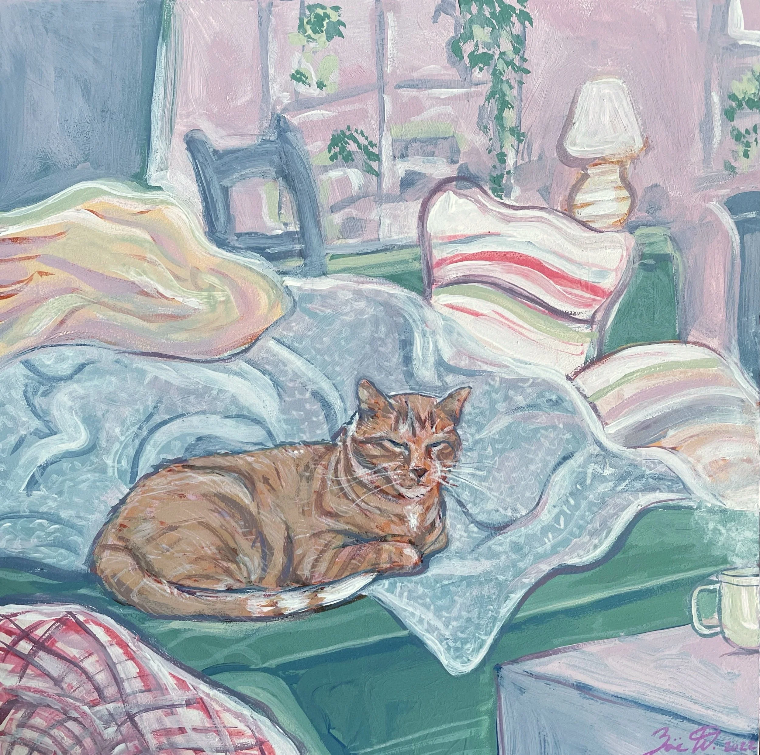 Noon, 2022, acrylic gouache on wood, 8 x 8 in.