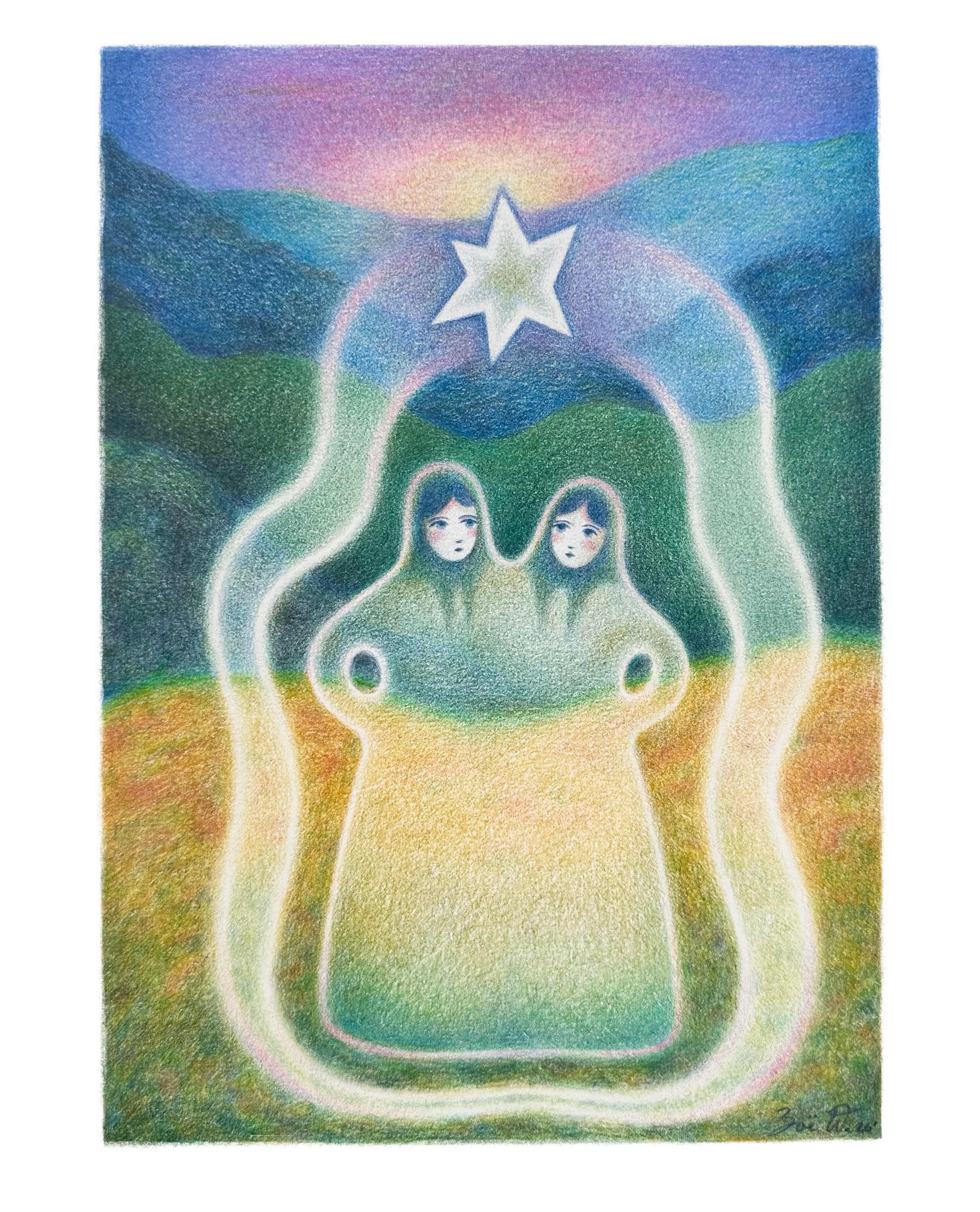The Sisters, 2026, colored pencil on paper