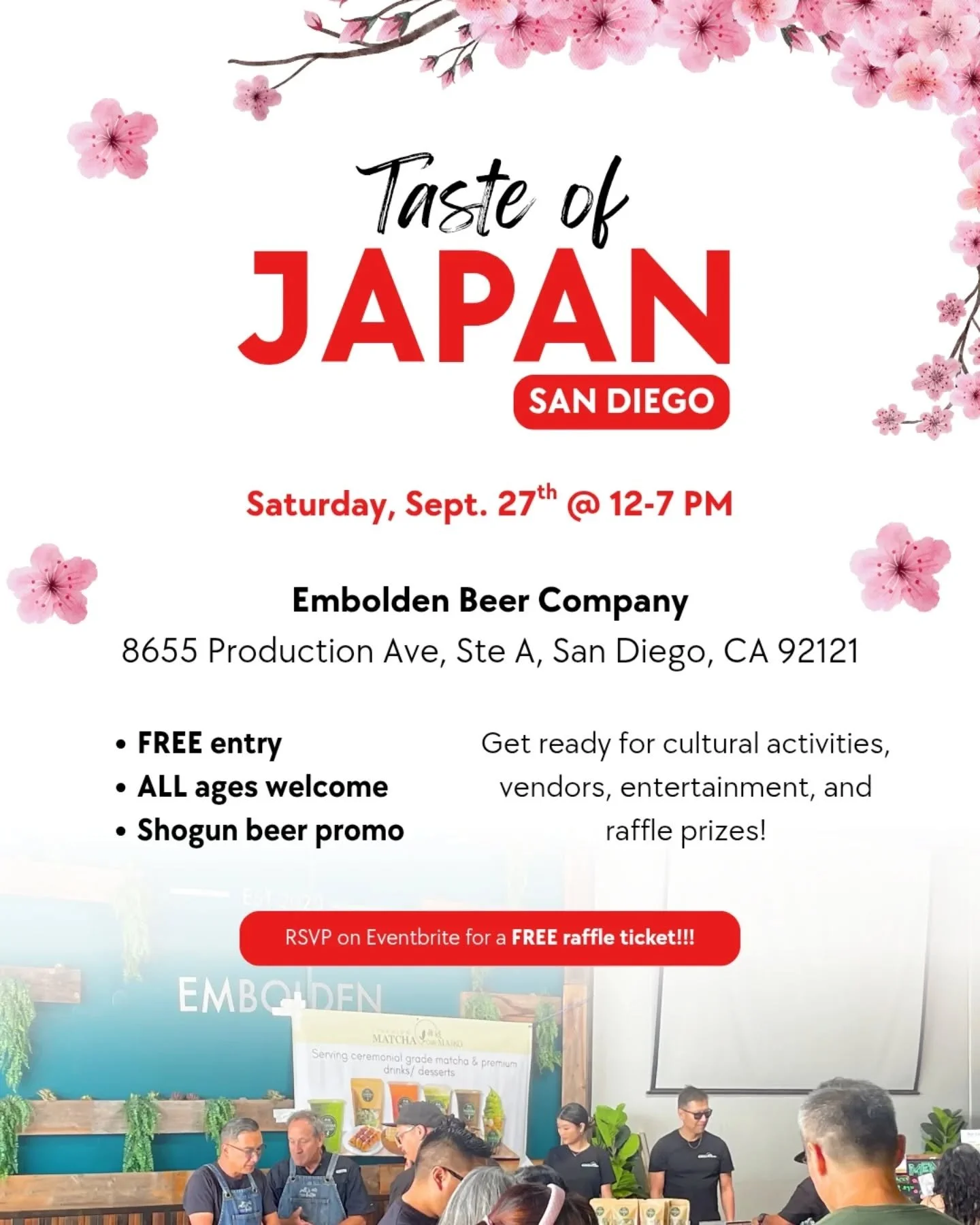 📣 Come through to Taste of Japan San Diego (@tasteofjapansd), happening this Saturday, September 27th at Embolden Beer Company (@emboldenbeerco)! We'll be tabling so stop by and say hello ☺️

🎉 Event Highlights:
-FREE entry (with a raffle ticket if