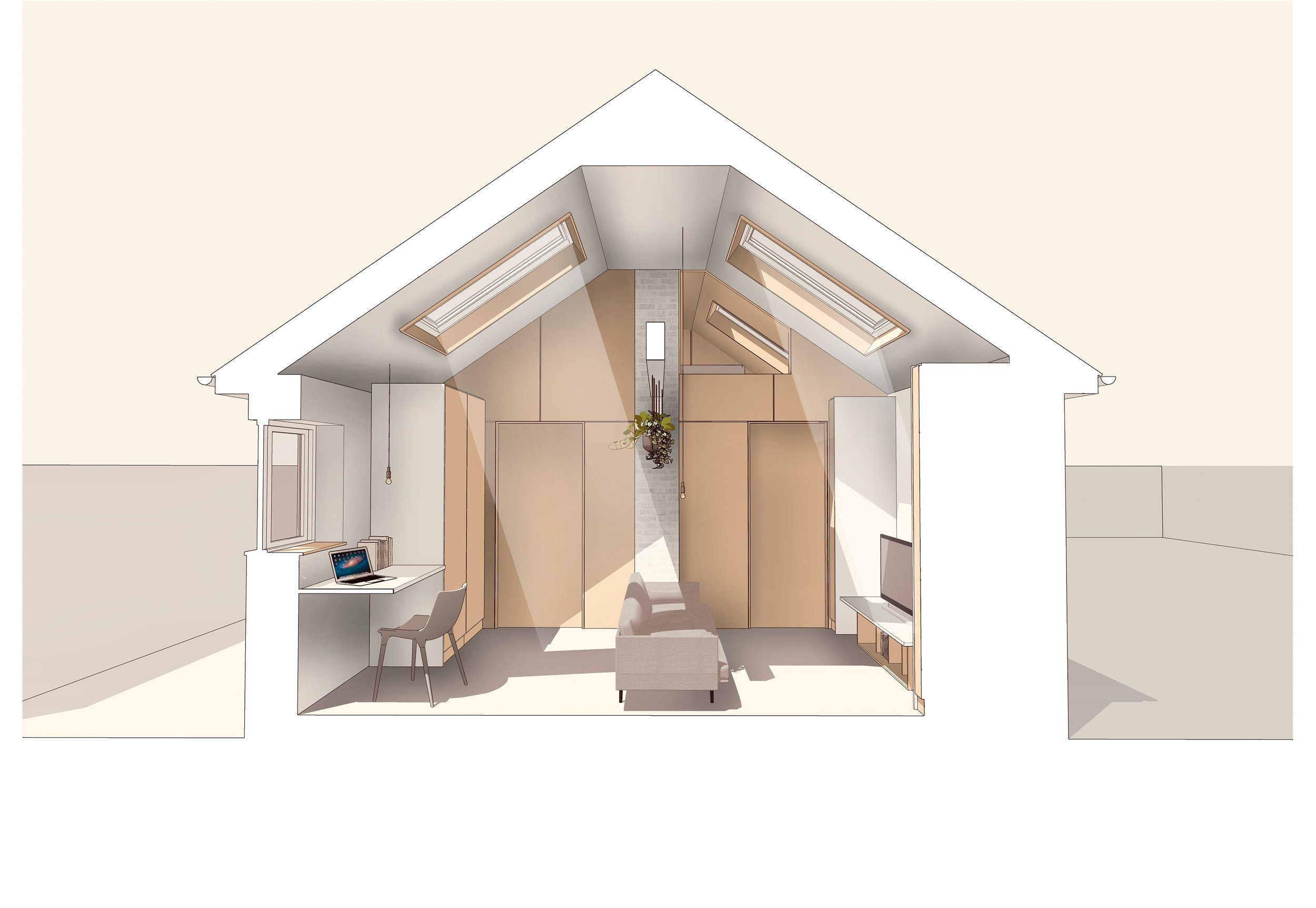 Studio Refurbishment - 3D View Section Living
