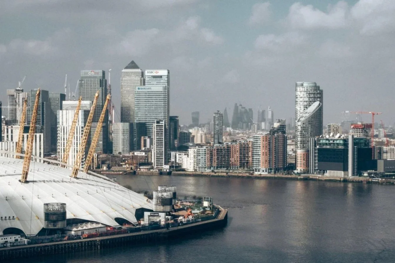 Canary Wharf and Docklands skyline, high-rise window cleaning in London by Clearview