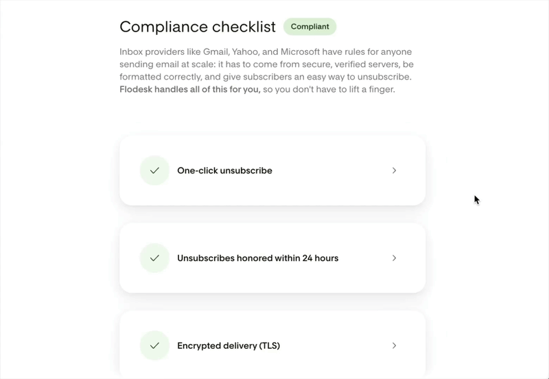 the email compliance checklist inside Flodesk Deliverability Center