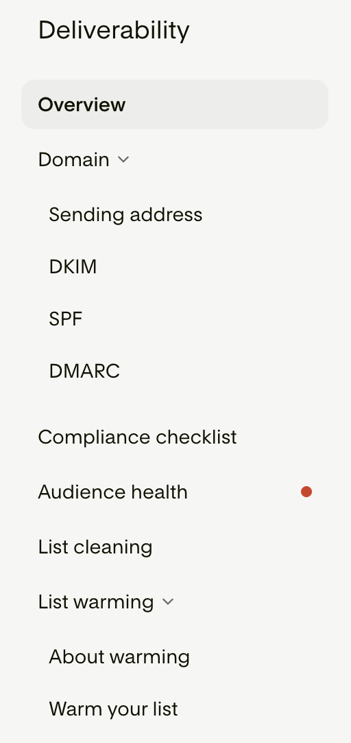 a list of what's inside the flodesk deliverability center