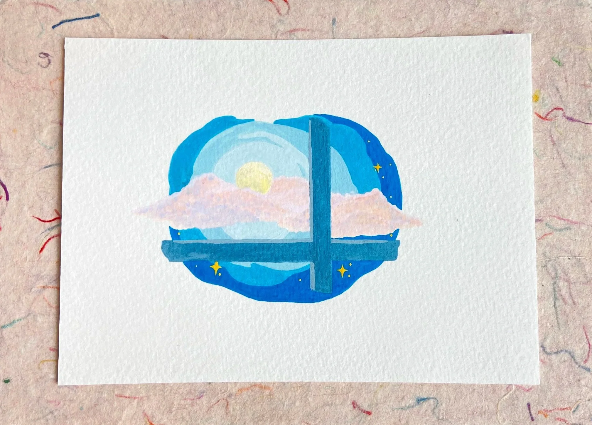 "The Moon in My Window" (2022), Gouache