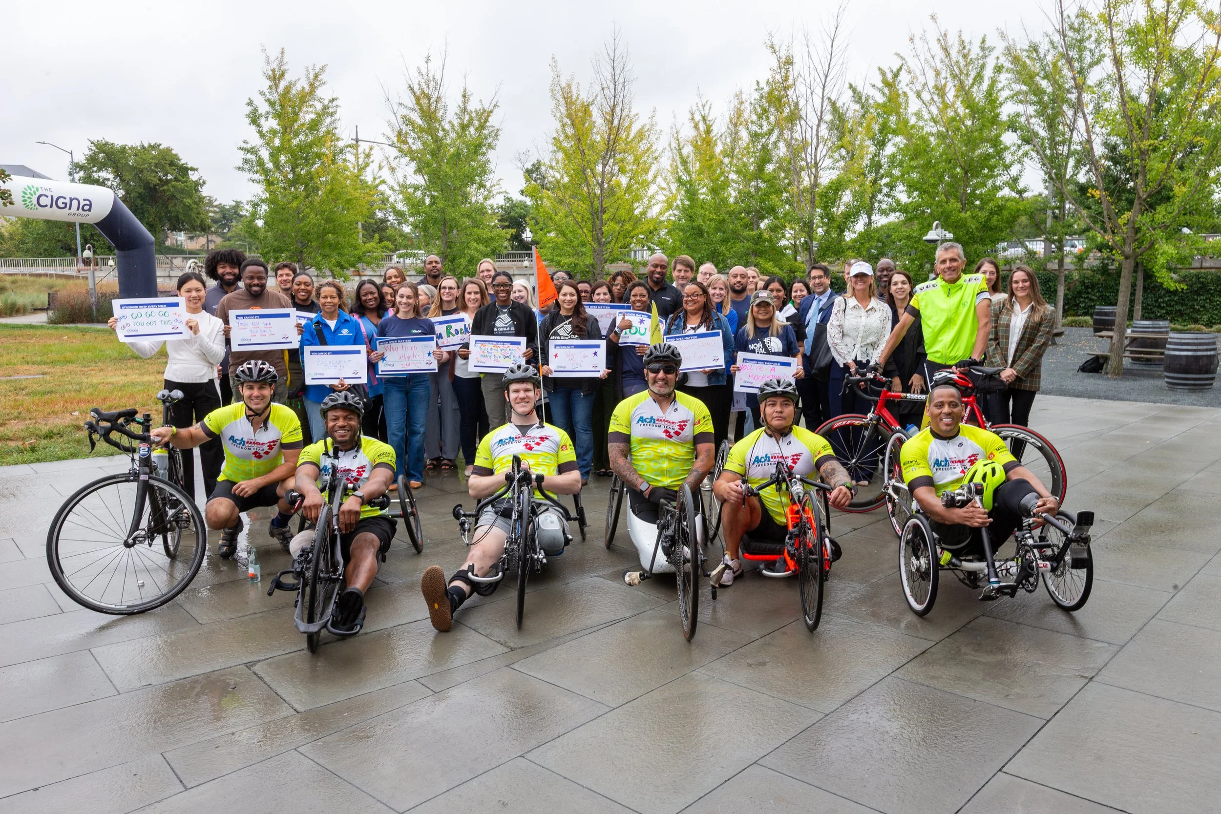 Group shot of the Achilles Freedom Team and Cigna employees