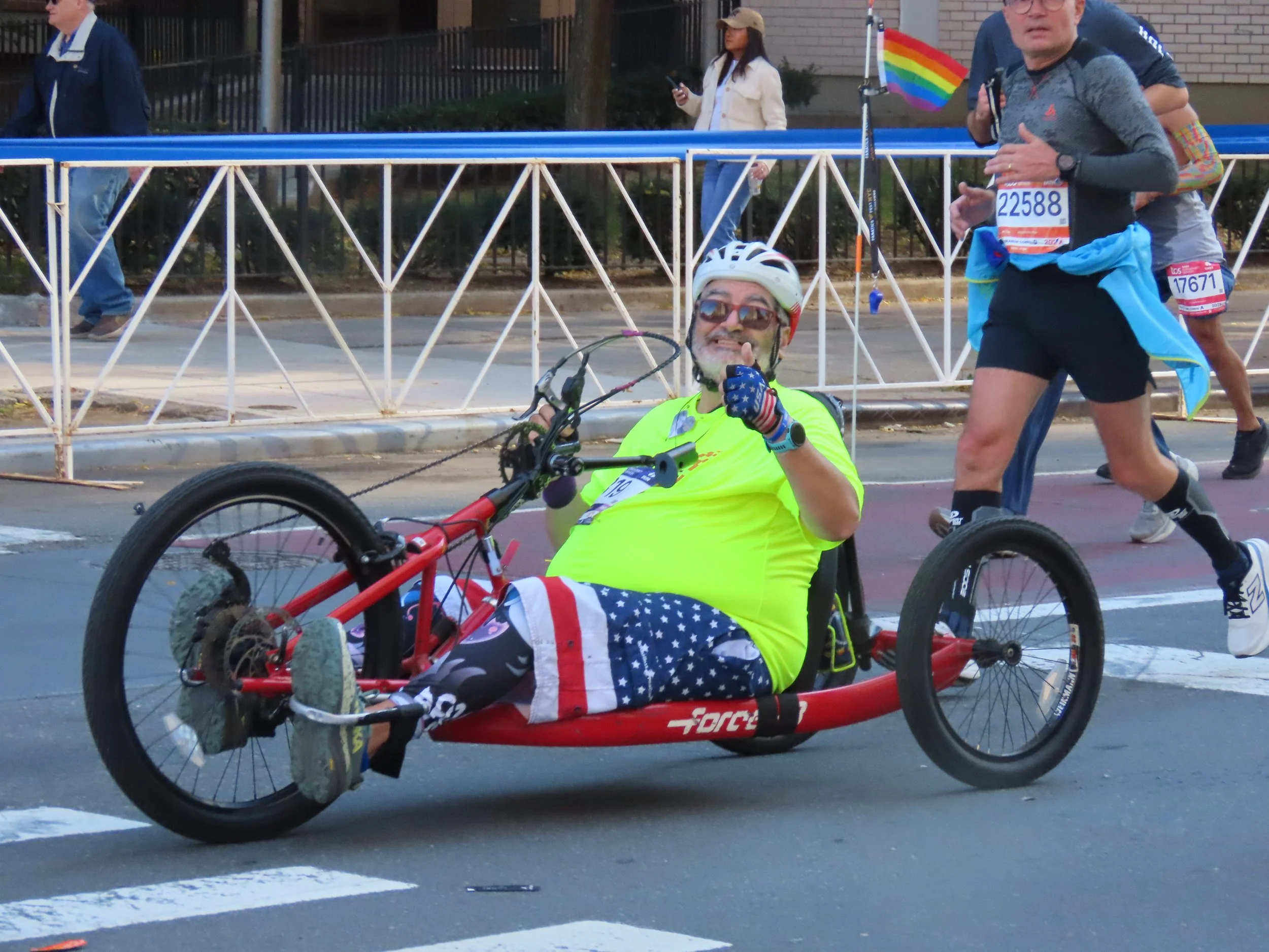  Handcyclist giving a thumbs up from the course.  