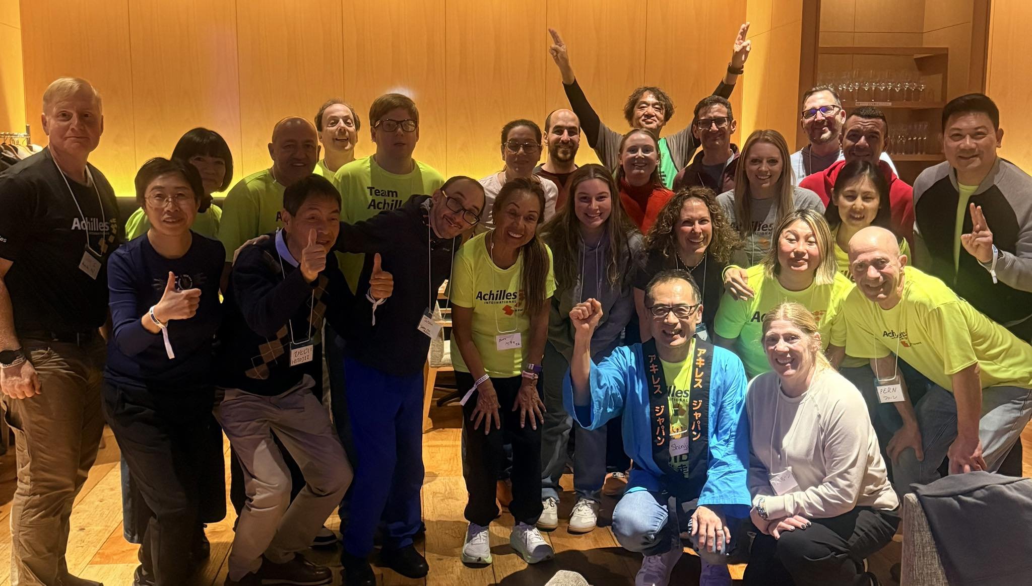  Group shot of Achilles members at the pre-race dinner hosted by Achilles Japan.  