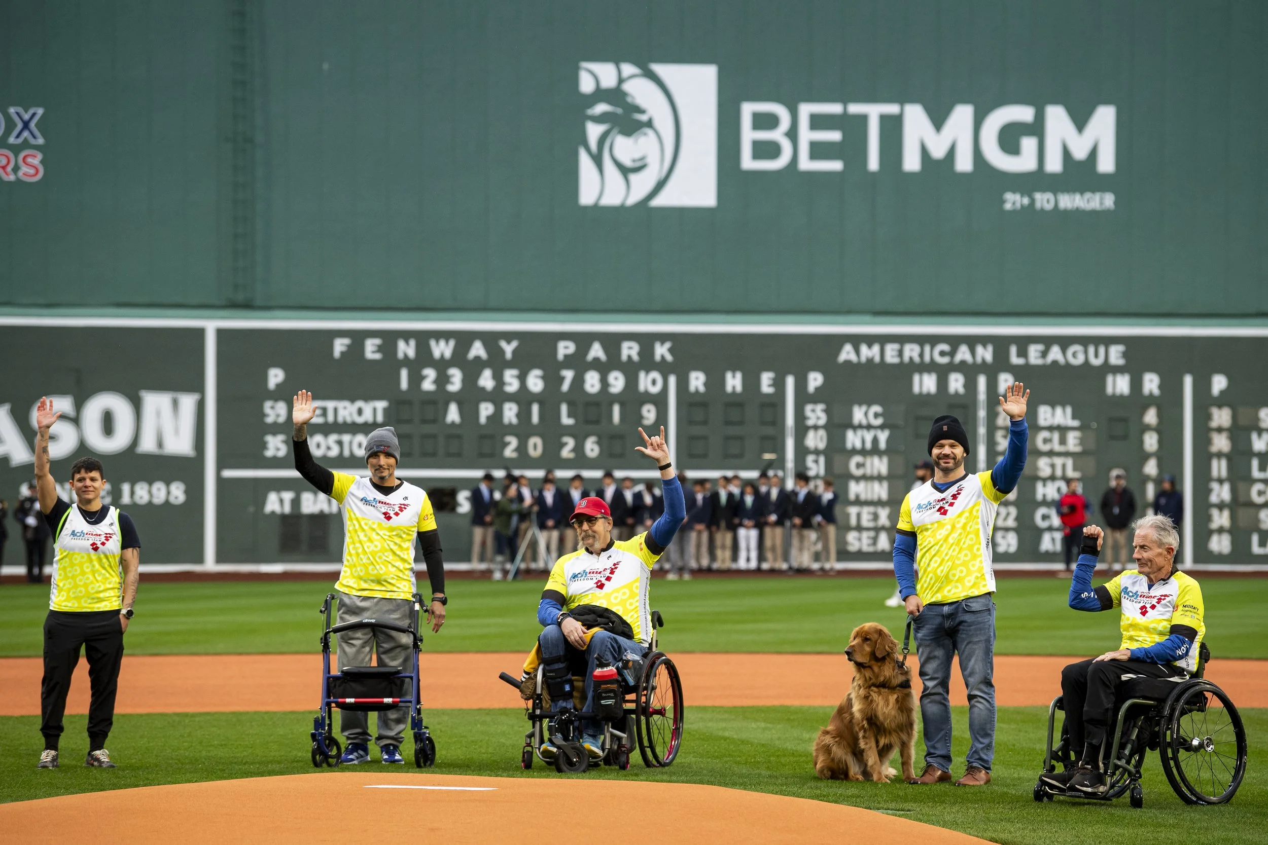  Achilles Freedom Team members on the field at Fenway Park.  