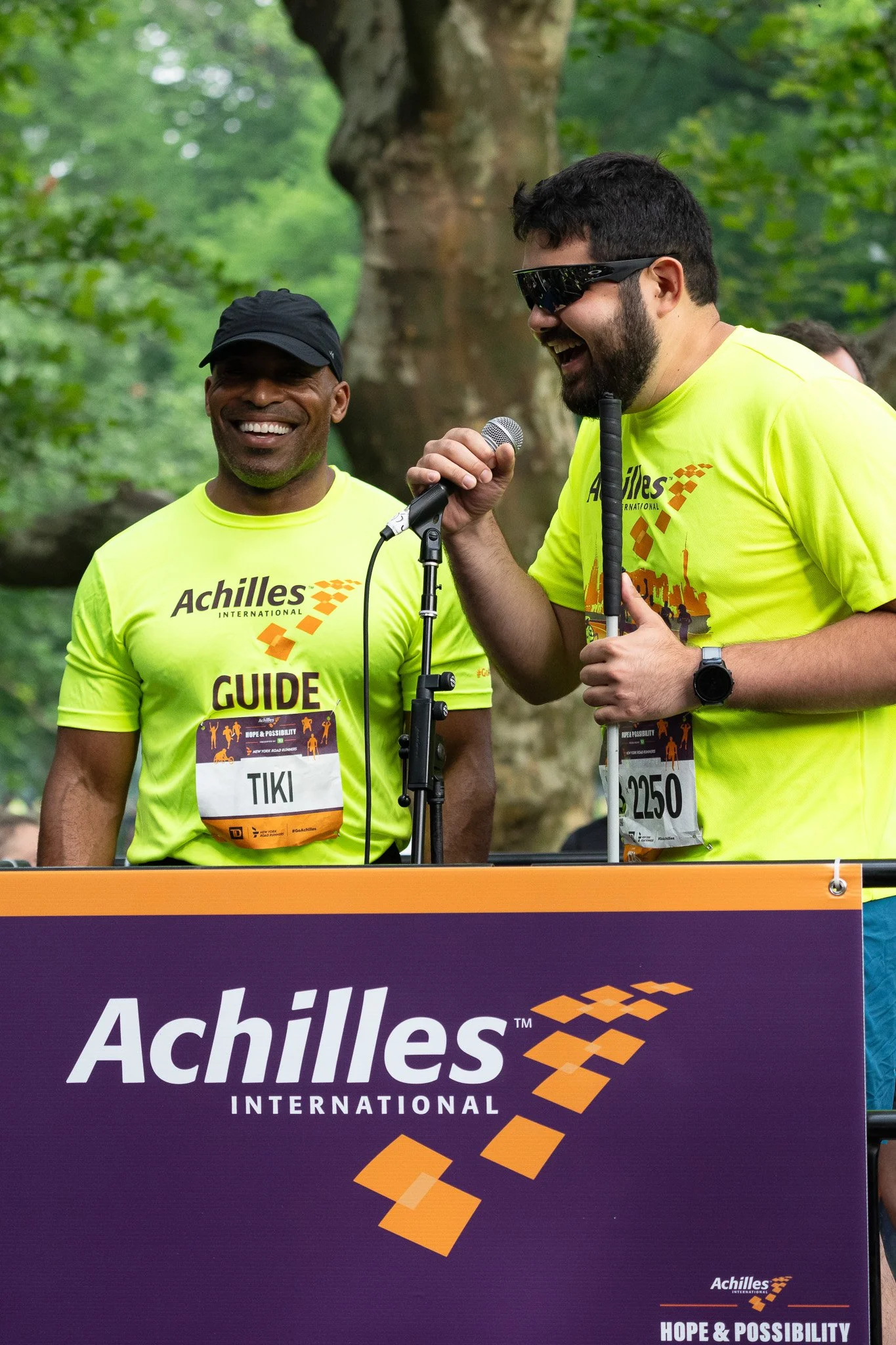  Tiki Barber and Francesco Magisano giving remarks at the Start Line ceremony.  
