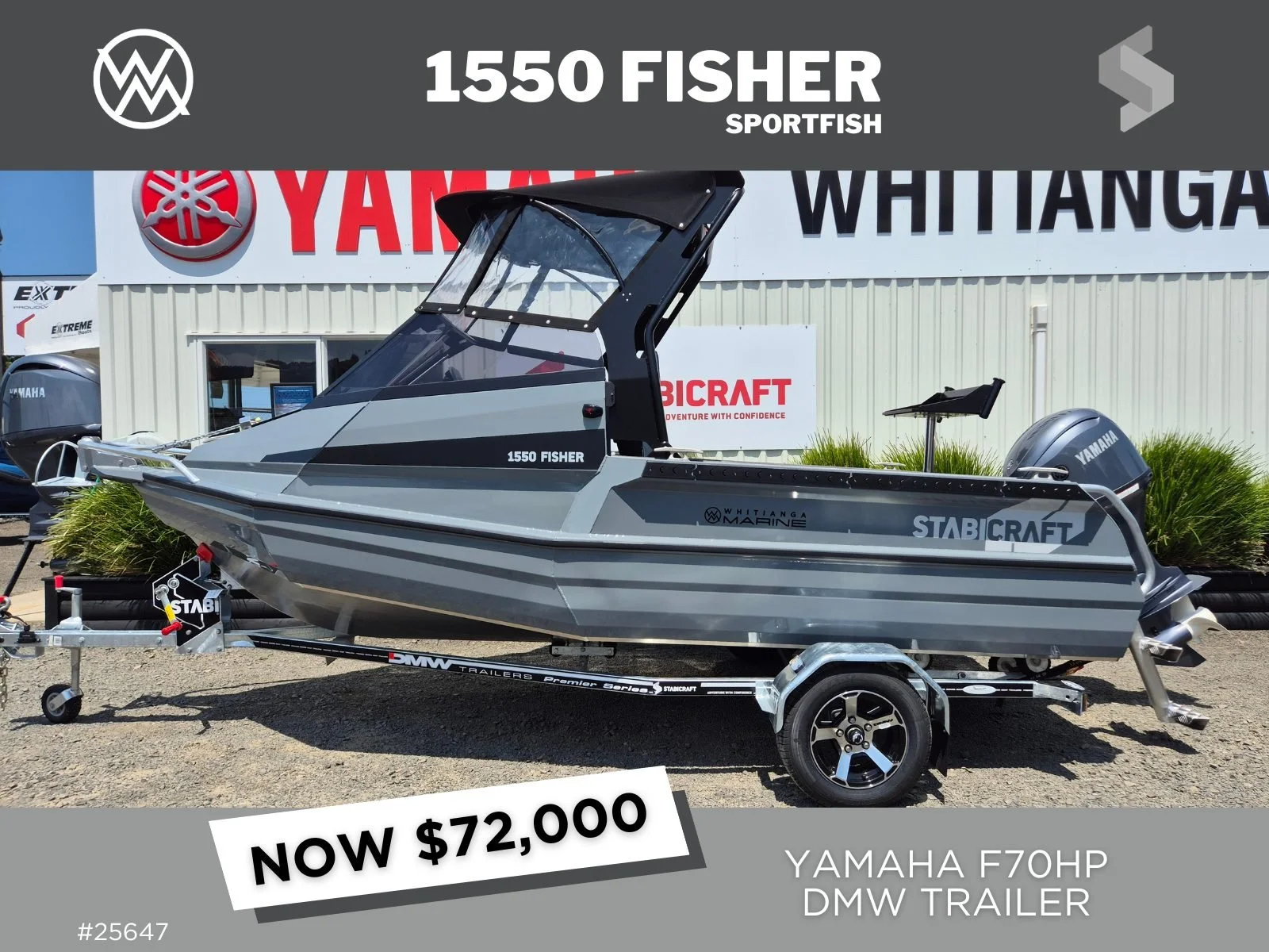 2025 STABICRAFT 1550 FISHER, YAMAHA F70HP &amp; DMW TRAILER - IN STOCK NOW (LIGHT GREY)