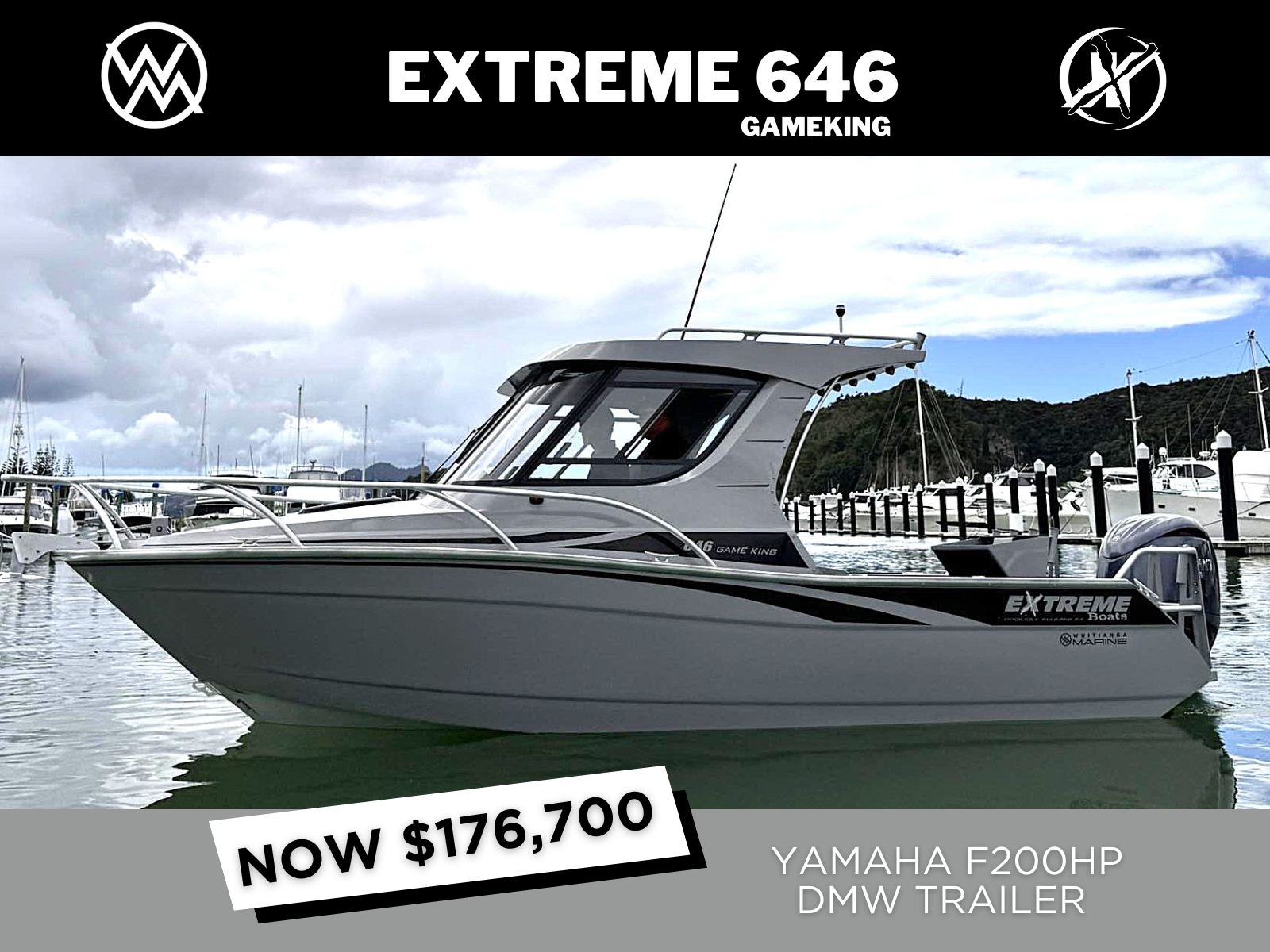 2025 EXTREME 646 GAME KING, YAMAHA F200HP &amp; DMW TRAILER - DUE APRIL 2026