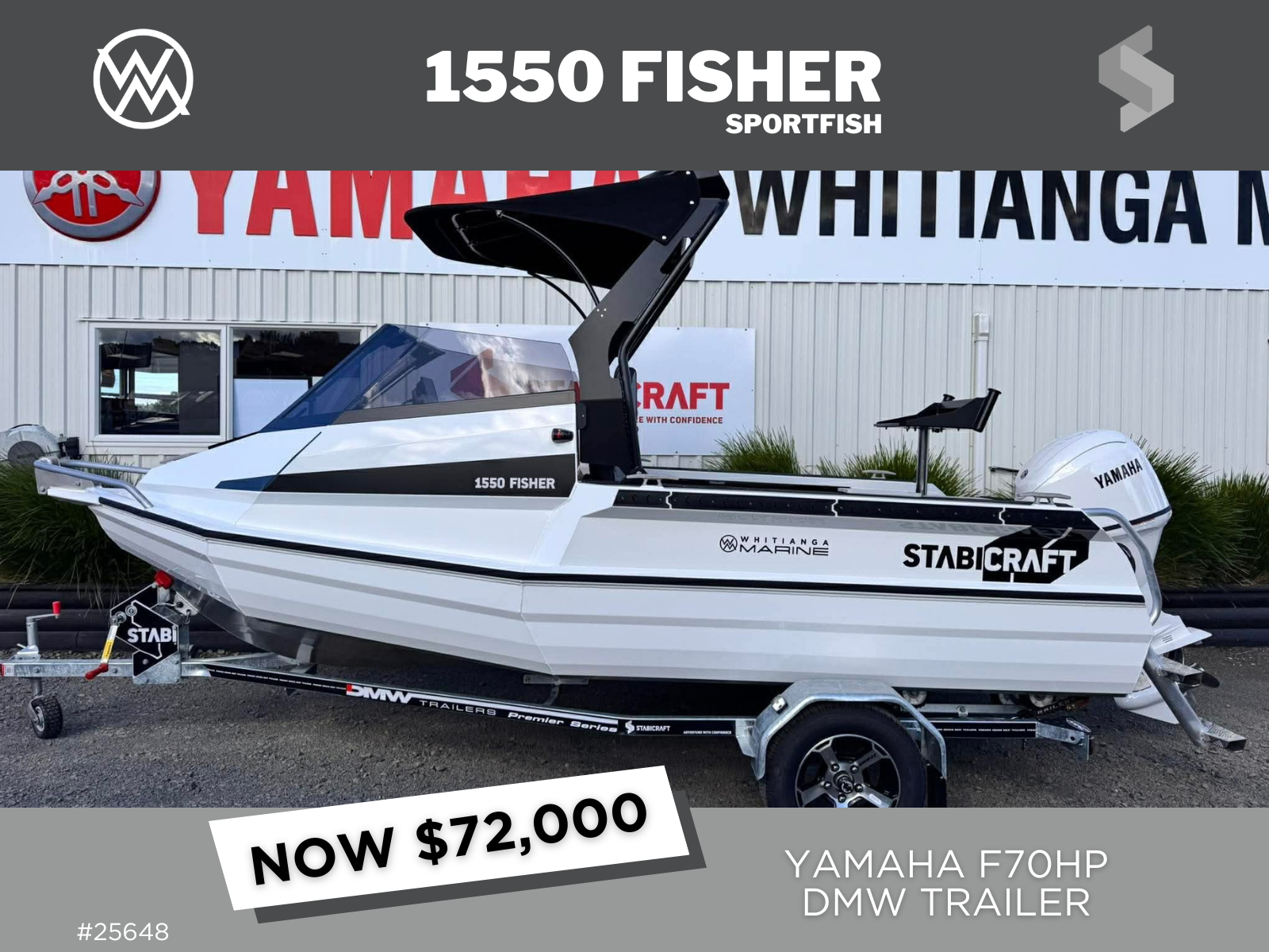 2026 STABICRAFT 1550 FISHER, YAMAHA F70HP IN WHITE &amp; DMW TRAILER - IN STOCK NOW