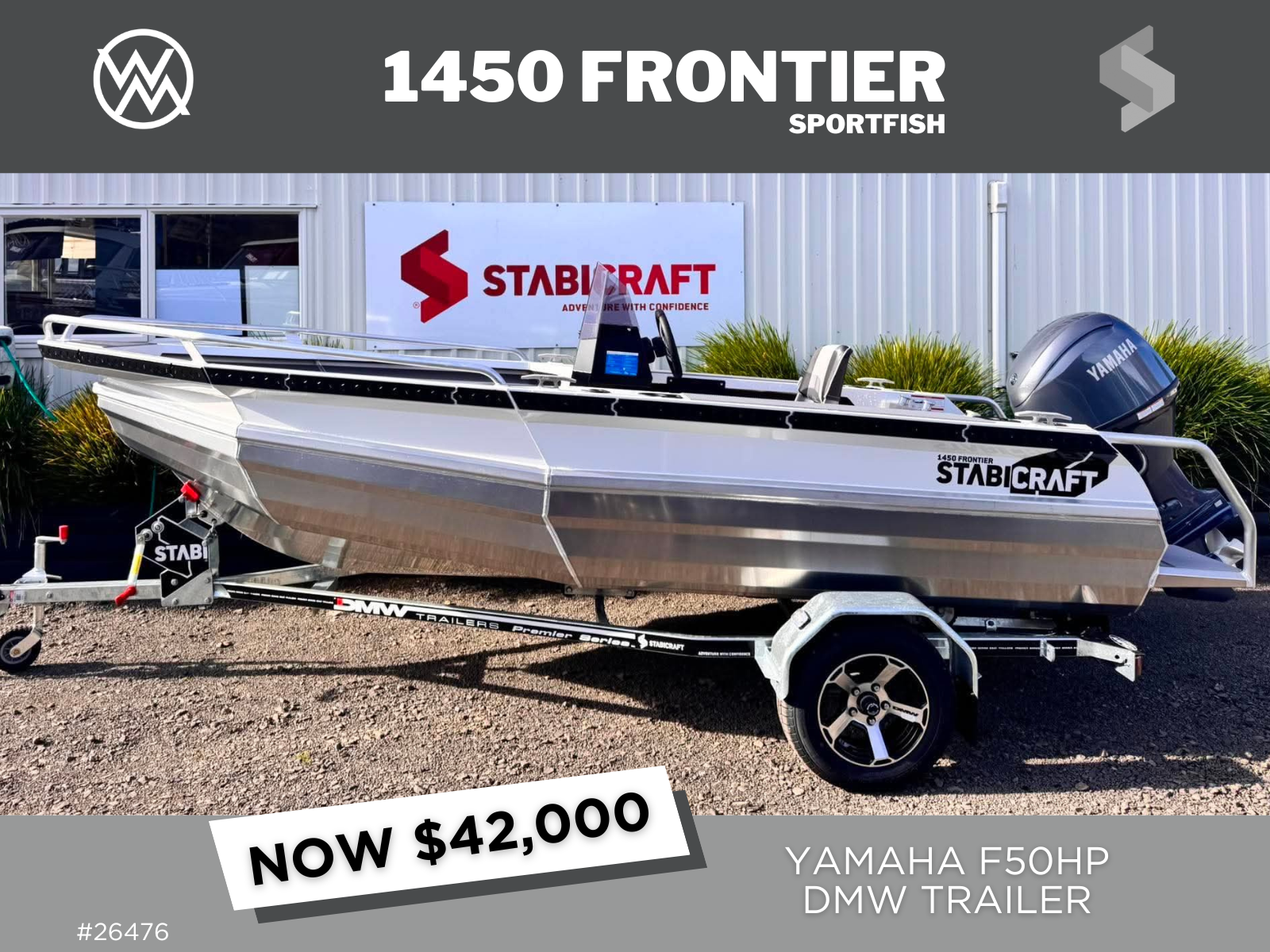 2026 STABICRAFT 1450 FRONTIER, YAMAHA F50HP &amp; DMW TRAILER - IN STOCK NOW!! ( PAINT STAGE 1 WHITE )