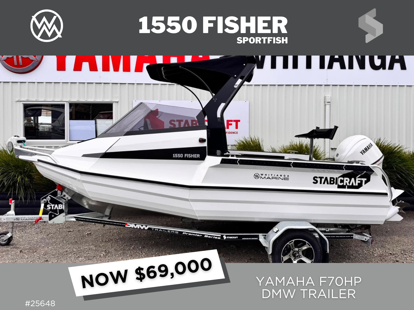2026 STABICRAFT 1550 FISHER, YAMAHA F70HP IN WHITE &amp; DMW TRAILER - IN STOCK NOW