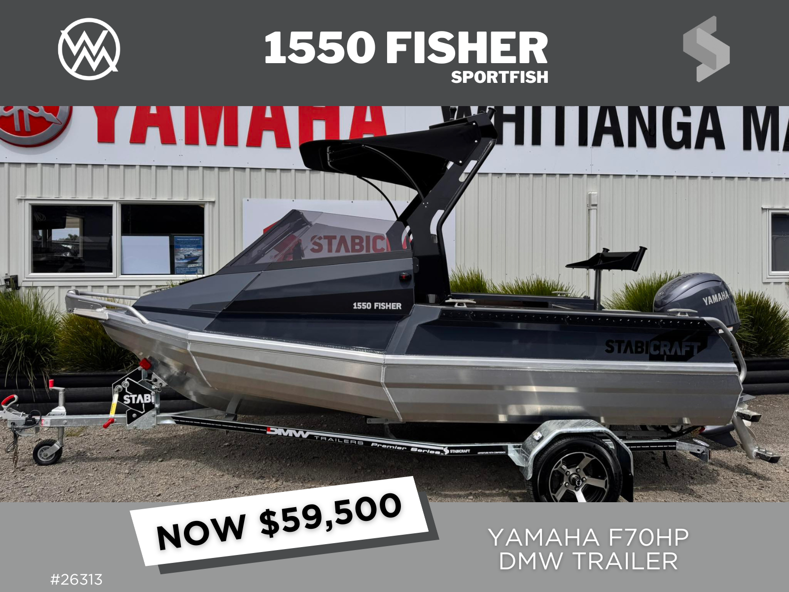 2026 STABICRAFT 1550 FISHER SPORTFISH, YAMAHA F70HP &amp; DMW TRAILER - IN STOCK NOW!! (DARK GREY)