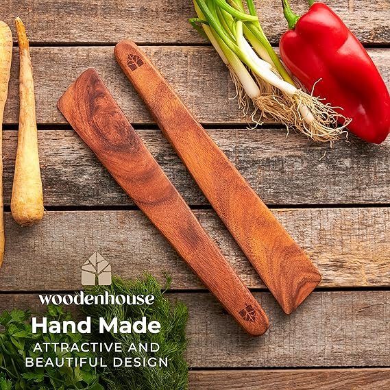 Multipurpose Wood Cooking Utensil, Spatulas Perfect for Flipping, Serving, Scraping & Turning. Set of 2